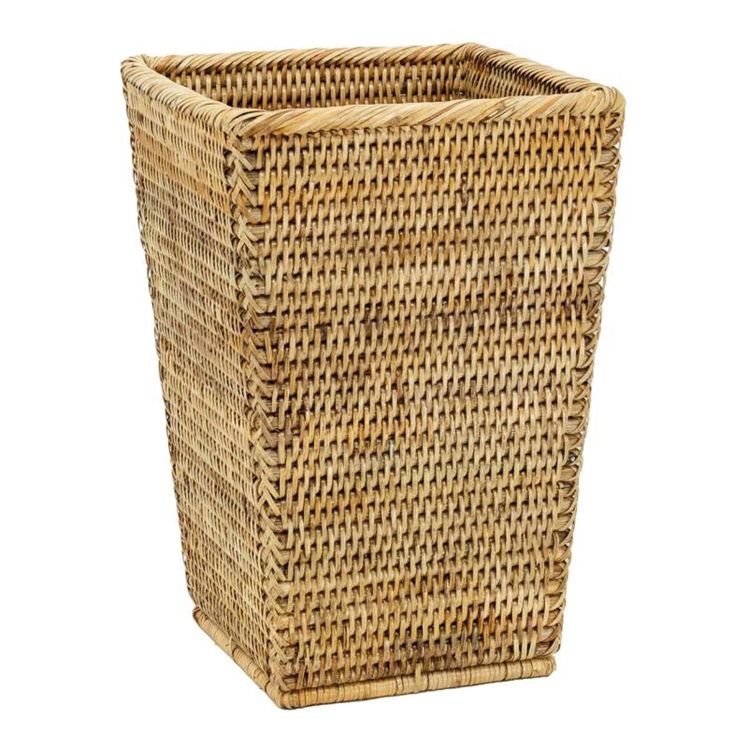 Corbeille à papier carrée en rotin naturel Aubry Gaspard pour bureau et salon