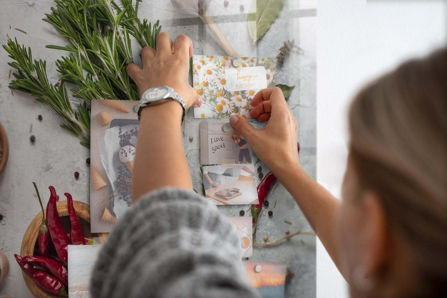 Magnettafel Glas mit Zubehör | Schreibtafel abwischbar | Glasboard mit Neodym-Magneten | Modernes Wandboard für Organisation, Planung & kreative Ideen - 120x60cm Gewürze