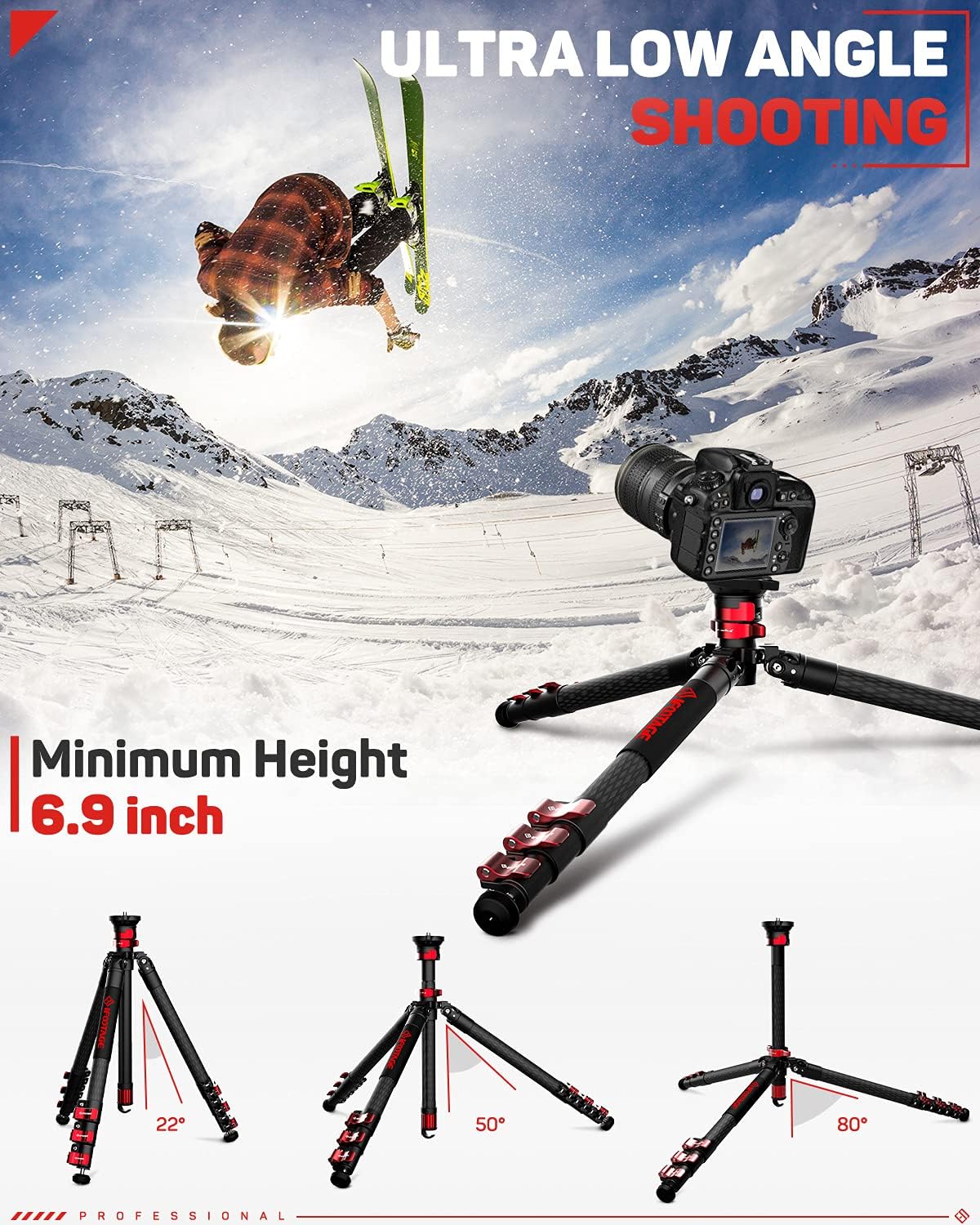 Grеаtеѕt Prоduсt IFOOTAGE Carbon Fiber Travel Tripod, 59 Professional Video Camera Tripods 4 Sections with Centre Pole,Compatible with Canon, Nikon, Sony DSLR Camcorder Video Photography, Max Load 13.2 lbs