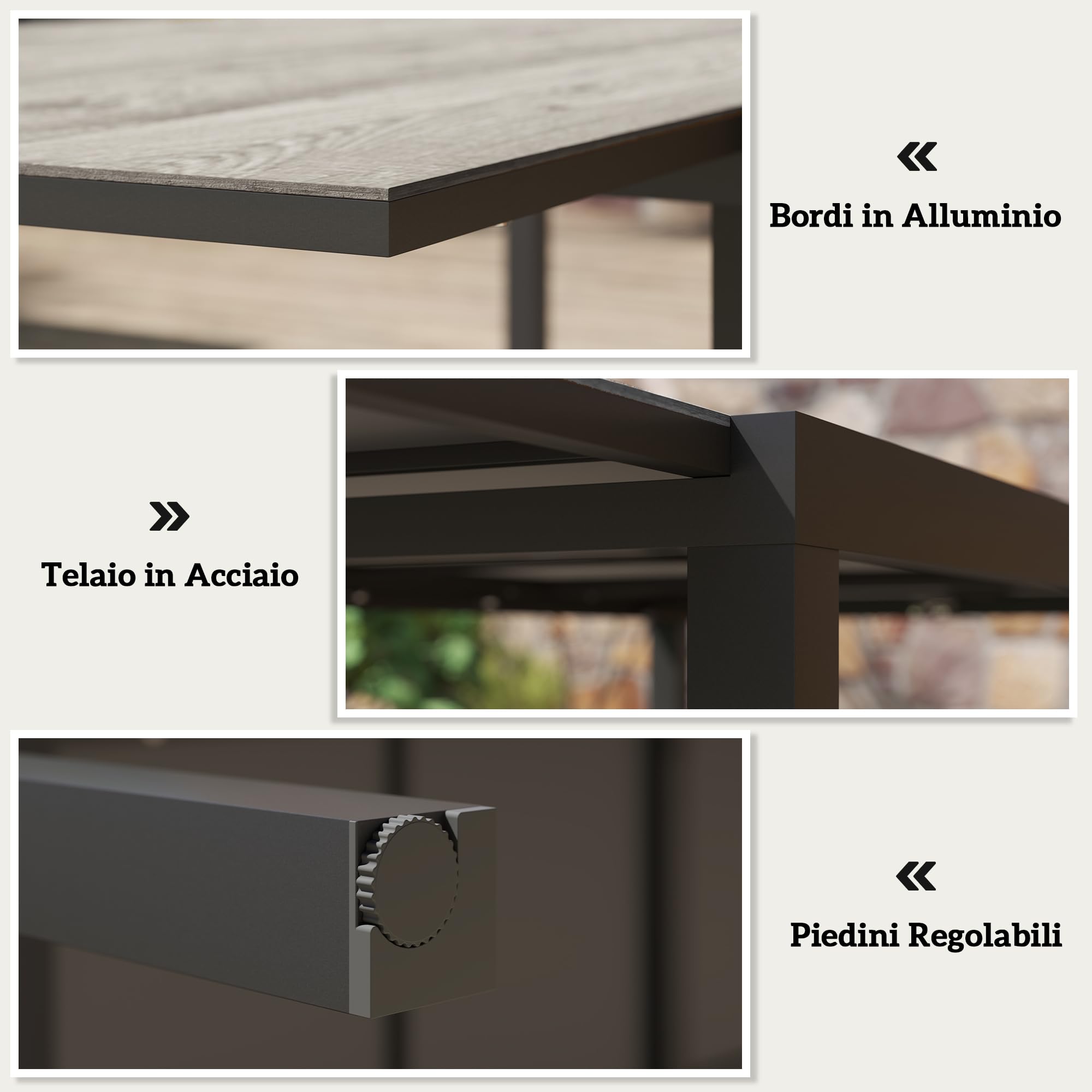 Outsunny Tavolo da Giardino Allungabile da 160-240 cm, Tavola da Pranzo Estensibile per 6-8 Persone Rettangolare in Alluminio con Piano Effetto Legno, Per Patio, Terrazzo, Balcone ed Esterno, Grigio