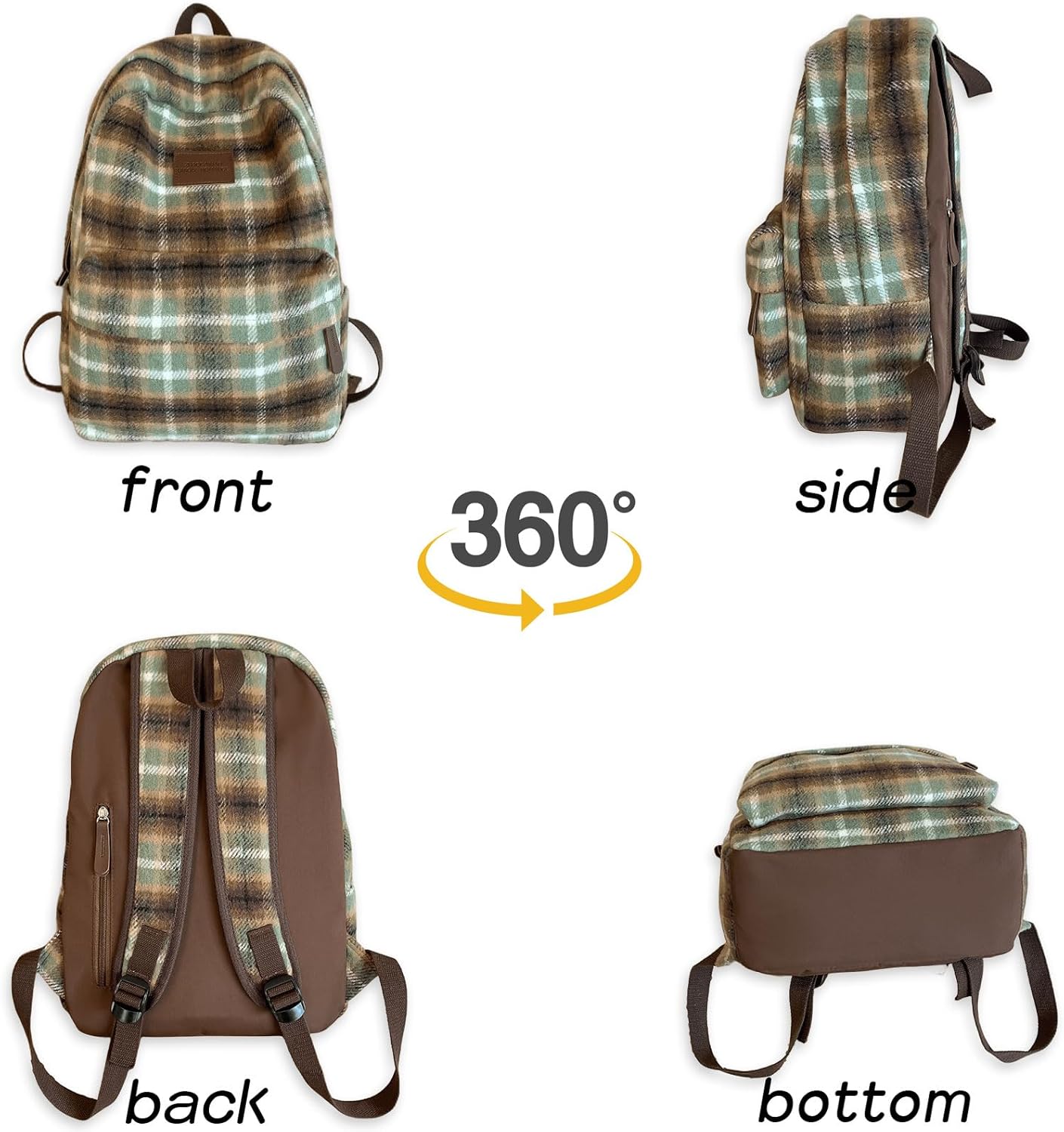 Teclado Backpack Plush Plaid Pattern 17.7 Inch Bookbags Lightweight Laptop Bag Travel Daypacks (Red) - Image 6