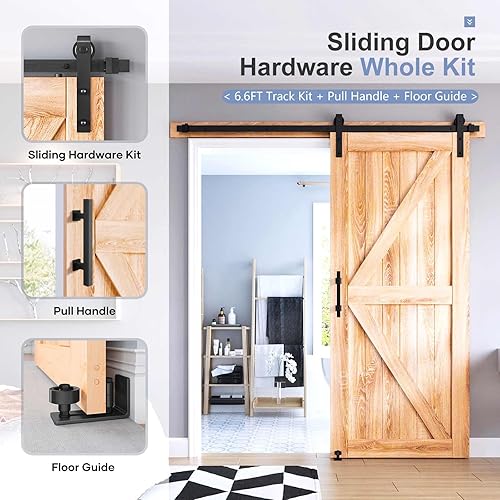 Miniatura 2 de EaseLife Kit de herrajes para manija y riel de puerta corrediza de granero de 6.6 pies, resistente, polea J básica, se desliza suavemente