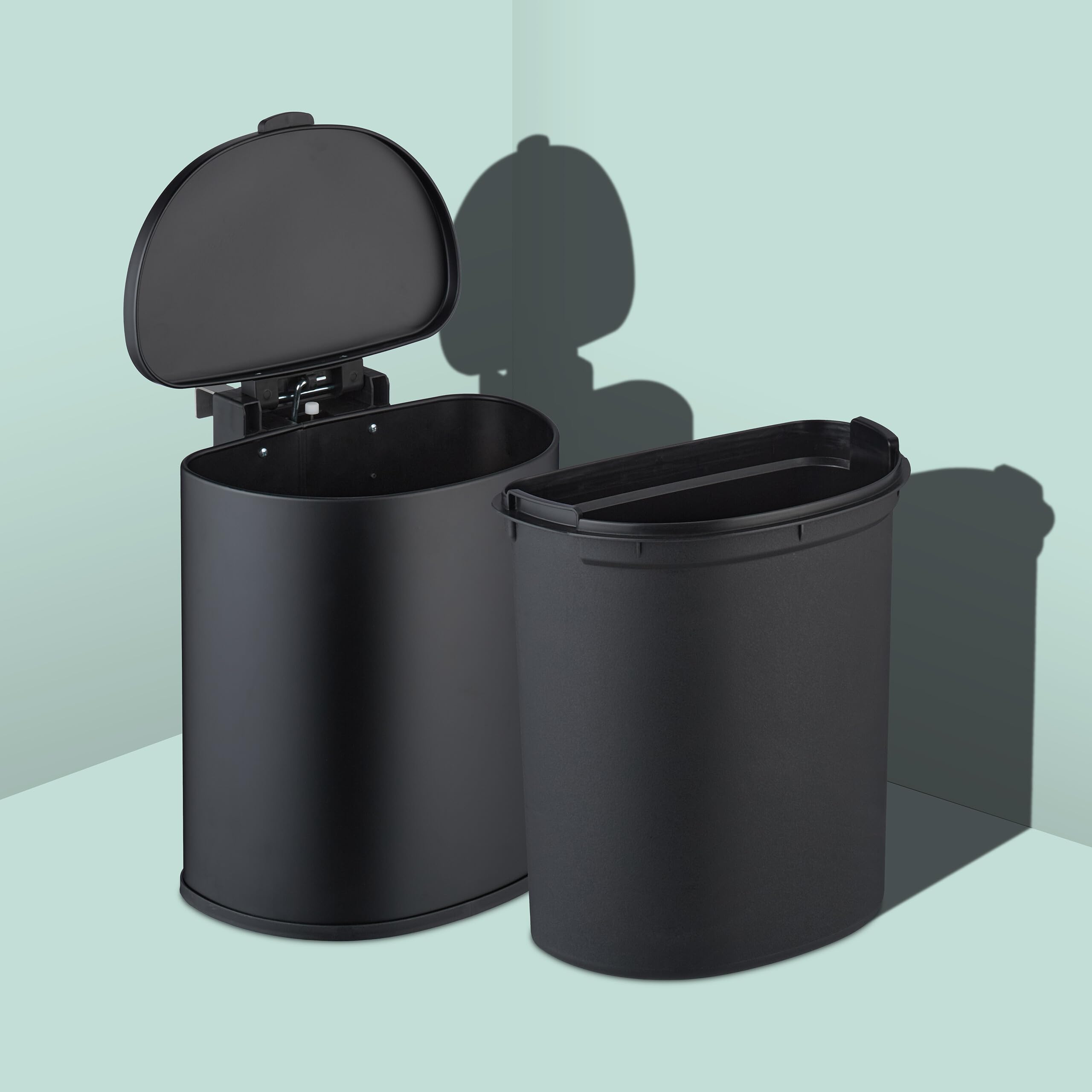 Relaxdays Cubo de Basura Colgante, 9 L, Cierre Automático, Papelera Interior Extraíble, Montaje Pared, Basurero, Negro