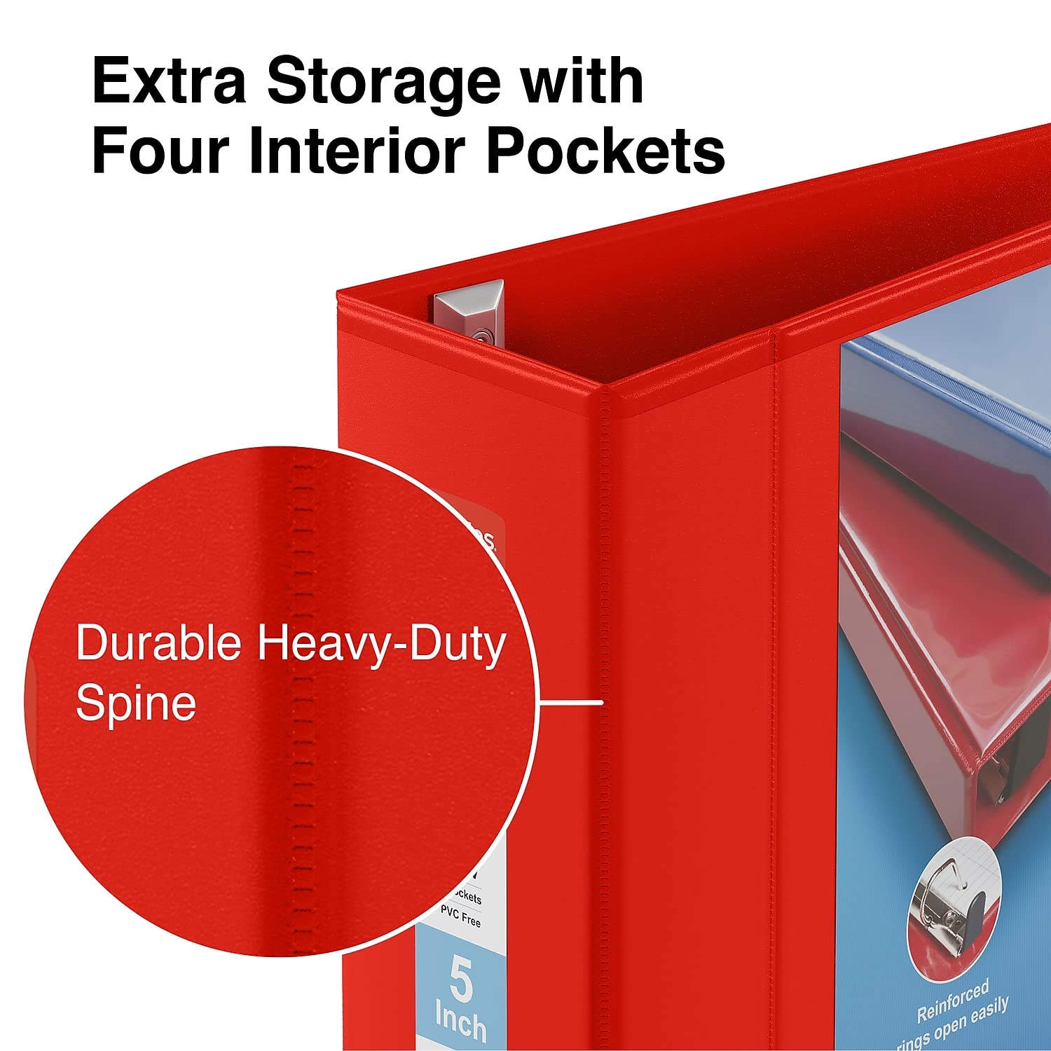 Staples Heavy-Duty 5-Inch D-Ring View Binder Red 1000 Sheets | Extra-large capacity for office archiving and bulk document storage. product thumbnail 4