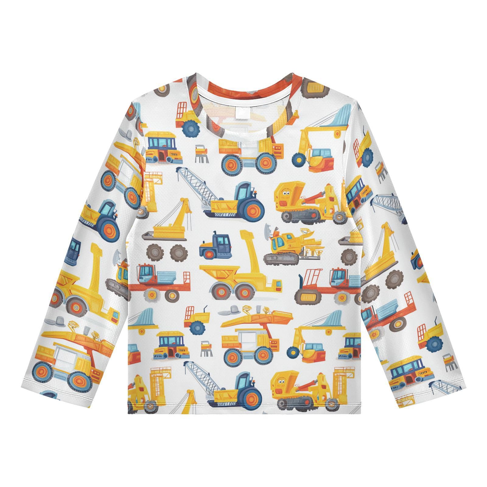 Caihoyu Boys Rash Guard Long Sleeve Lightweight Rashguard for Toddler Kids UPF 50+ Protection 3T Construction Vehicles