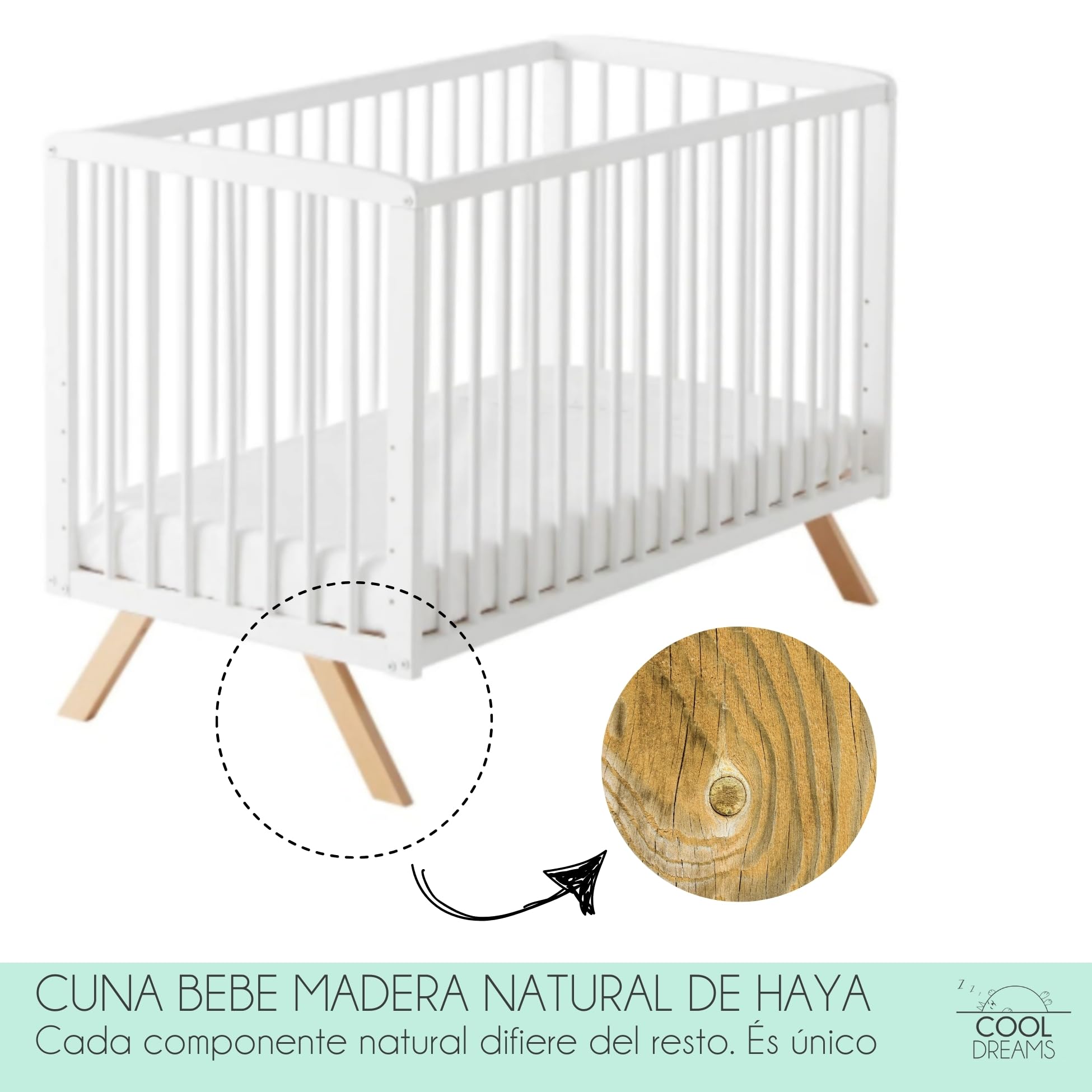Cuna Colecho de Bebé Nuru Estilo Nórdico 120x60 cm, con Kit Colecho Incluido CoolDreams