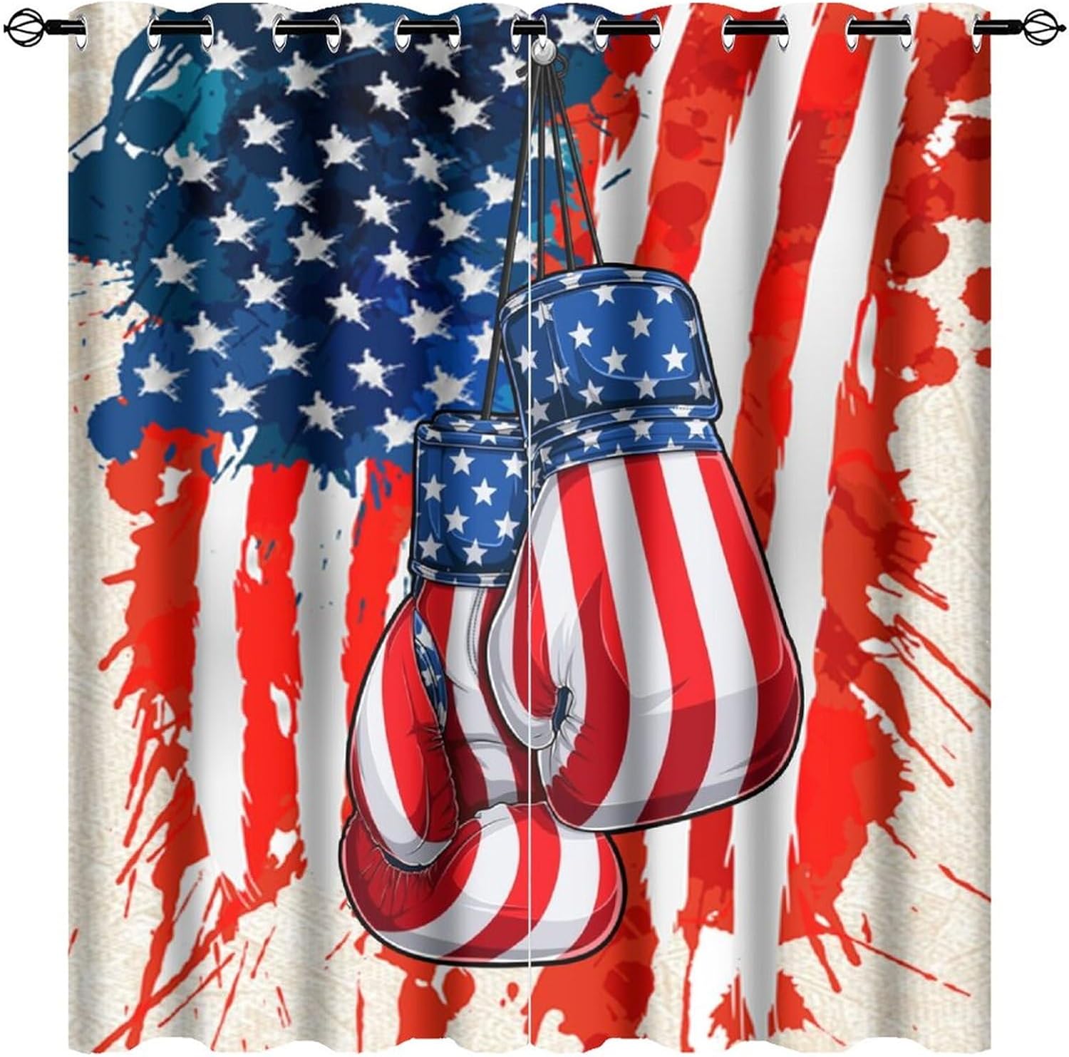 Abstract Sports Theme Boxing Curtains for Living Room, Vintage Fighting Match Boxing Gloves American Flag Rod Pocket Thermal Insulated,Window Drapes 2 Panels 72" L x 31.5" W
