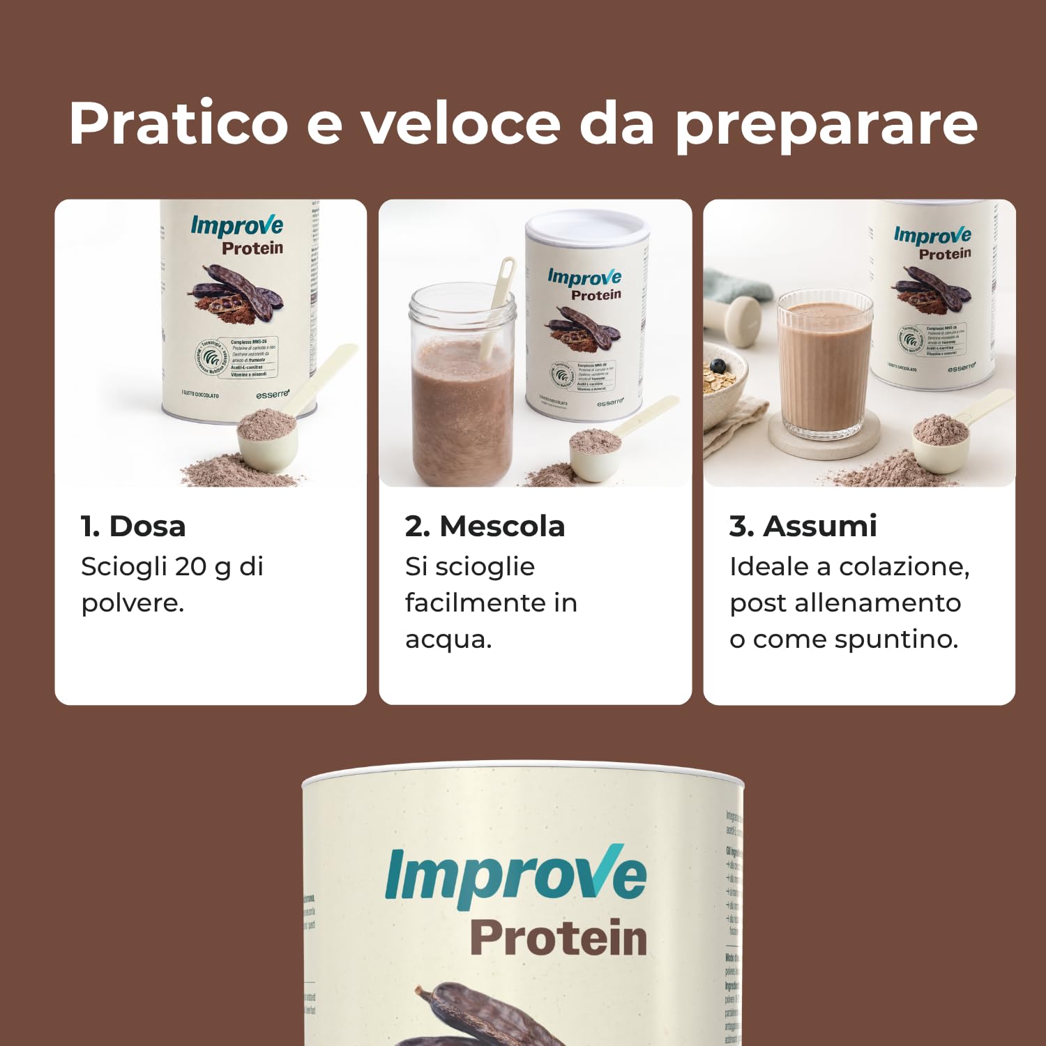 Esserre Improve Protein | Integratore con Carruba | 300 g | Senza Glutine