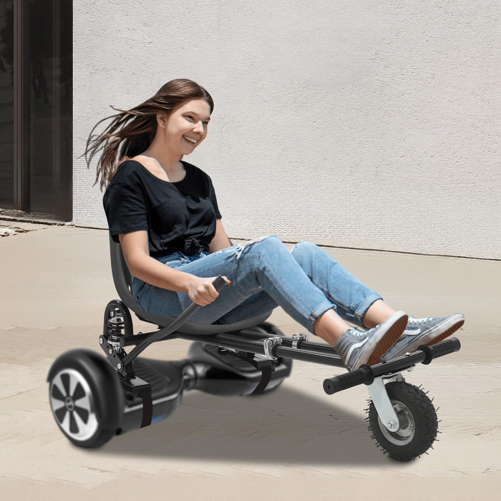 Asiento de hoverboard, 45 x 50 cm, ajustable, asiento de equilibrio para scooter, accesorio de fijación de asiento, apto para patinete de equilibrio de 6,5 – 10 pulgadas (negro)