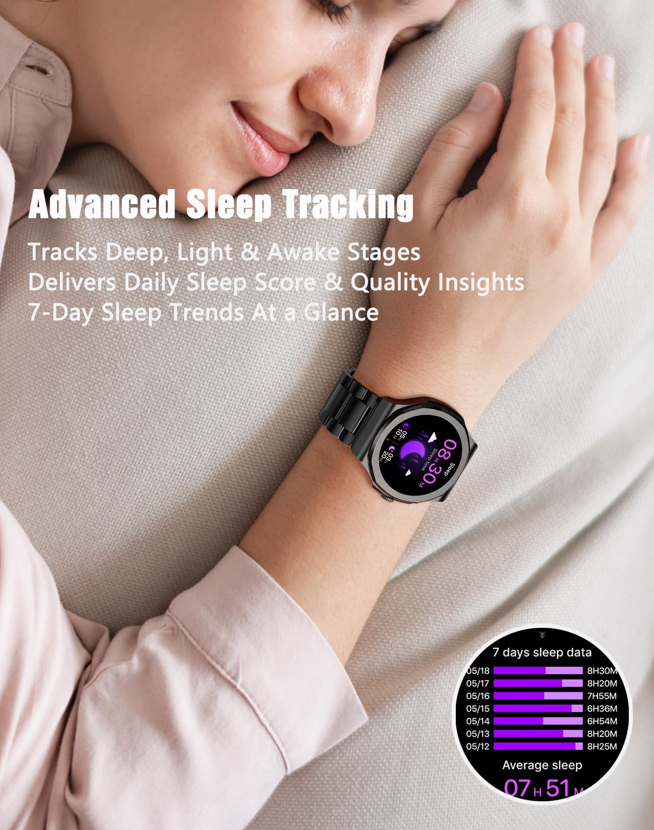 Smart Bragelet - Rastreador de salud y ajuste con control del estrés, intensidad del entrenamiento, seguimiento del sueño, frecuencia cardíaca 24/7 y más, negro medianoche/oro rosa (negro)