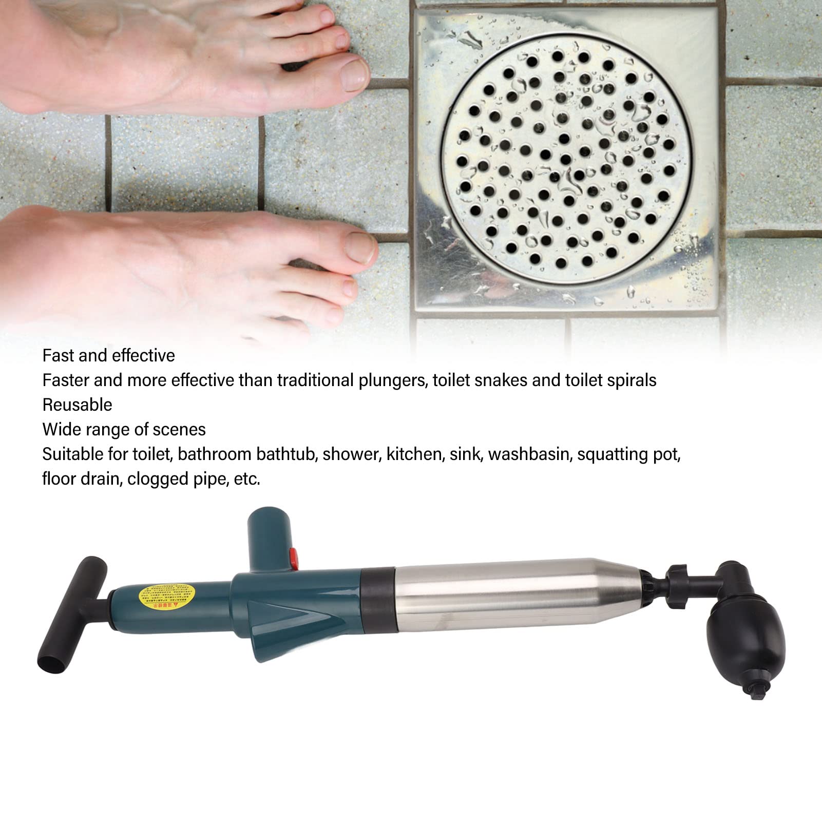 High Pressure Toilet Plunger Kit Fast Manual Drain Cleaner for