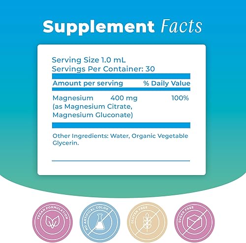 Miniatura 4 de Suplemento líquido de citrato de magnesio y gluconato. Apoyo nervioso, cardiovascular, muscular e inmunológico. Suministro para 30 días, vegano, sin