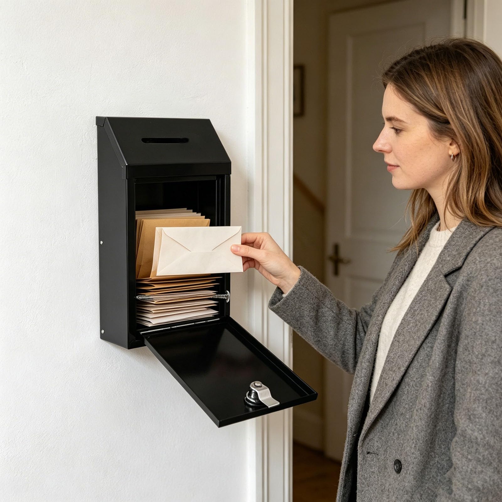 Caja de donaciones de metal con cerradura de llave, caja de propuestas para exteriores con ranuras de ranura, duradero para oficina, exteriores, ubicaciones (negro)