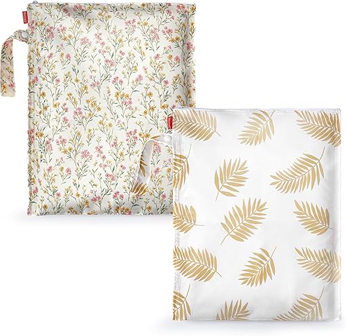 Miniatura 17 de HECCEI Bolsa para artículos húmedos y secos, paquete de 2 bolsas reutilizables impermeables para trajes de baño y ropa de bebé, bolsas húmedas de