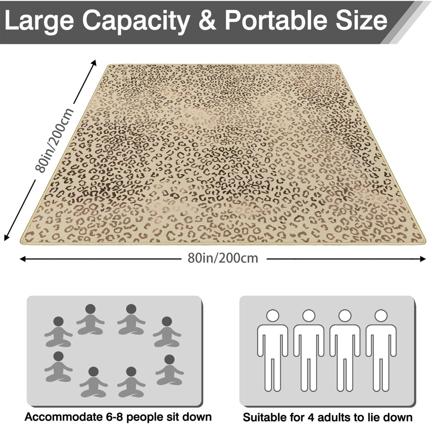 Picnic Blankets Waterproof Foldable Extra Large,80"x 80" Outdoor Beach Blanket Sandproof,3-Layer Lightweight Handy Mat Tote Picnic Camping Rugs for Outside Your Rv(Cheetah Leopard)