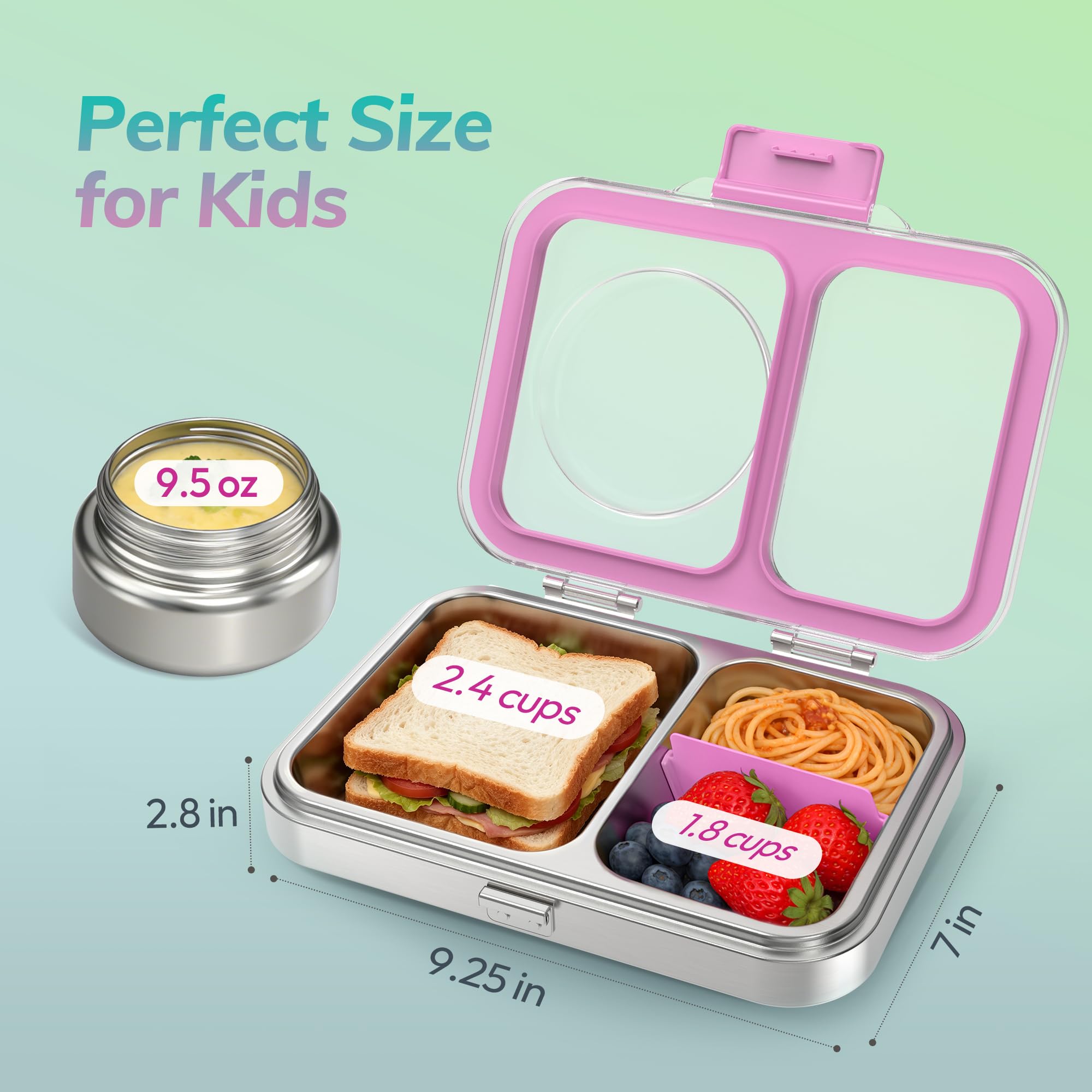 Itslife Fiambrera Inox 18/8 con Recipiente Térmico 280ml, Caja Bento 2 Compartimentos Antifugas para Niños y Adultos, Tapa Tritan, Sin BPA, Apta para Lavavajillas, Morado