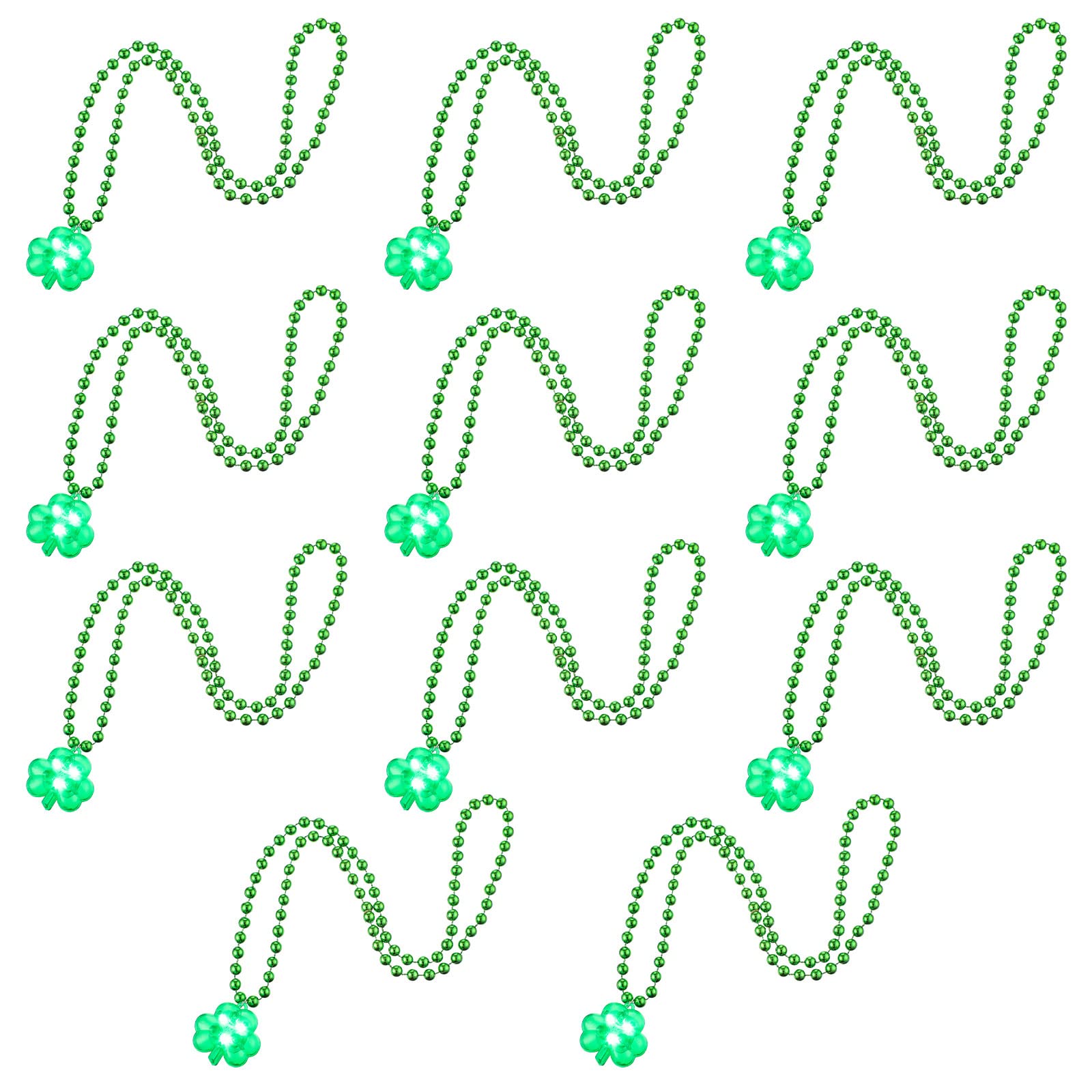 12 Pcs Light up Shamrocks Beads Necklaces Irish St. Patrick's Day Accessories LED Shamrock Necklace Pendants Green Bead Shamrock Necklace Glow Party Favors Supplies for Women Men
