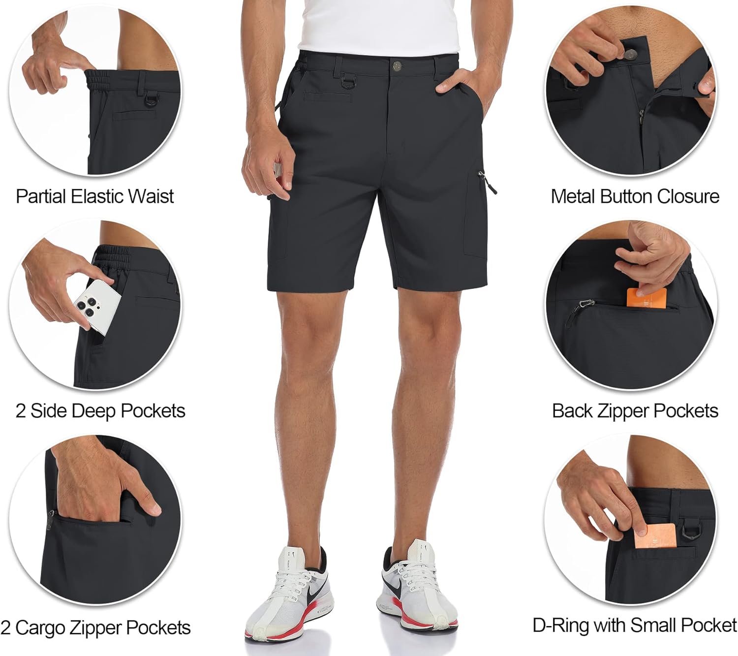Men's Hiking Shorts Quick Dry Outdoor Travel Cargo Shorts with Multi Pocket