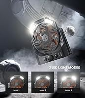Vista 3 de Ventilador de campamento con linterna LED, ventilador de escritorio con pilas D de 8 pulgadas con temporizador, control de velocidad continuo