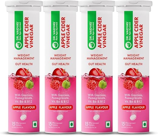 Dr. Vaidya's Apple Cider Vinegar Effervescent Tablet with Mother | For Metabolism, Weight Management | 500mg ACV | Garcini...