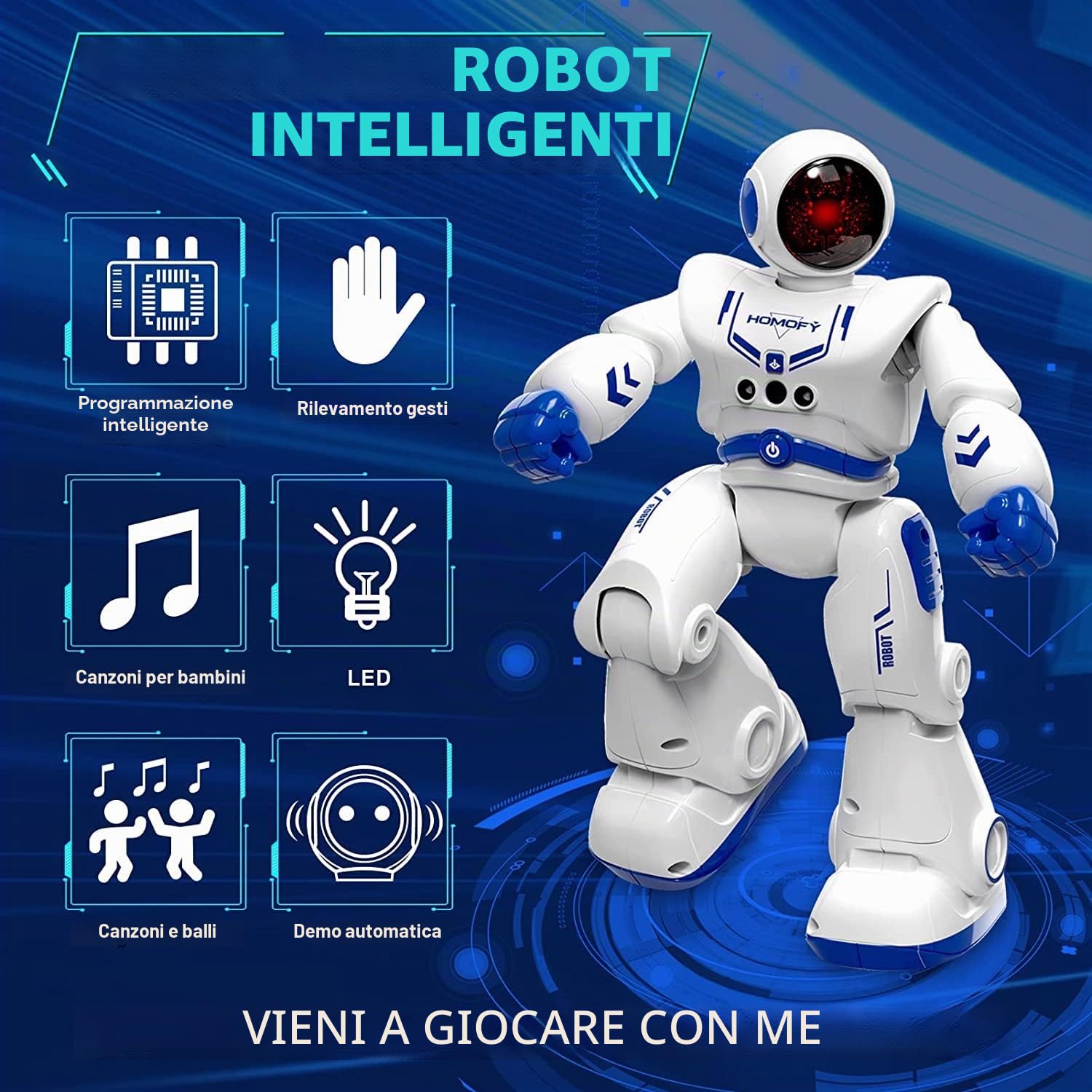 Robot Giocattolo per Bambini 4 5 6 7 8 9 Anni Robot Intelligente Telecomandati Gesture Sensing RC Roboter Giocattoli con Cantando/Balla,Perfet Regalo Giocattoli di Compleanno di Natale per Bambini