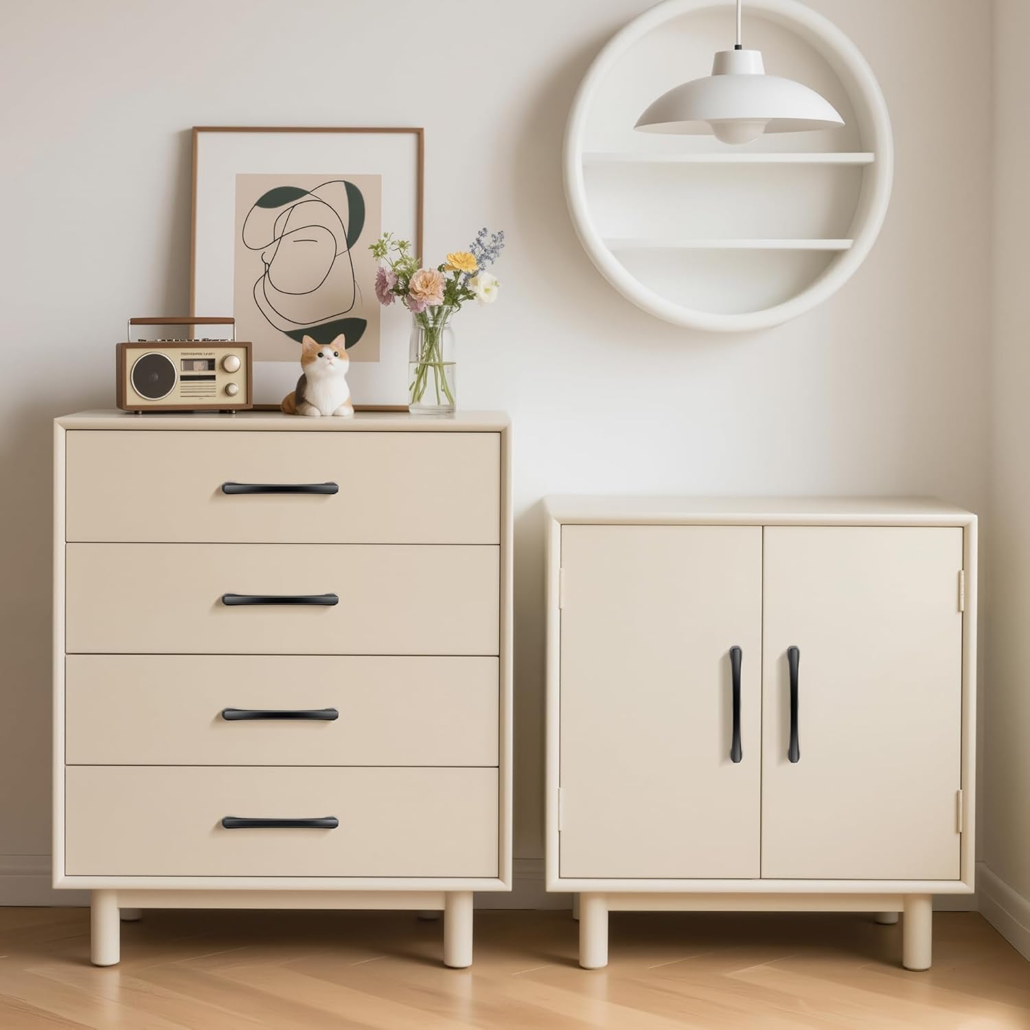 Lardmon 10 Pack 5 Inch(128mm) Hole Center Matte Black Modern Cabinet Pulls Solid Kitchen Cabinet Handles Hardware Bathroom Vanity Pulls Timeless Drawer Pulls Handles for Dresser