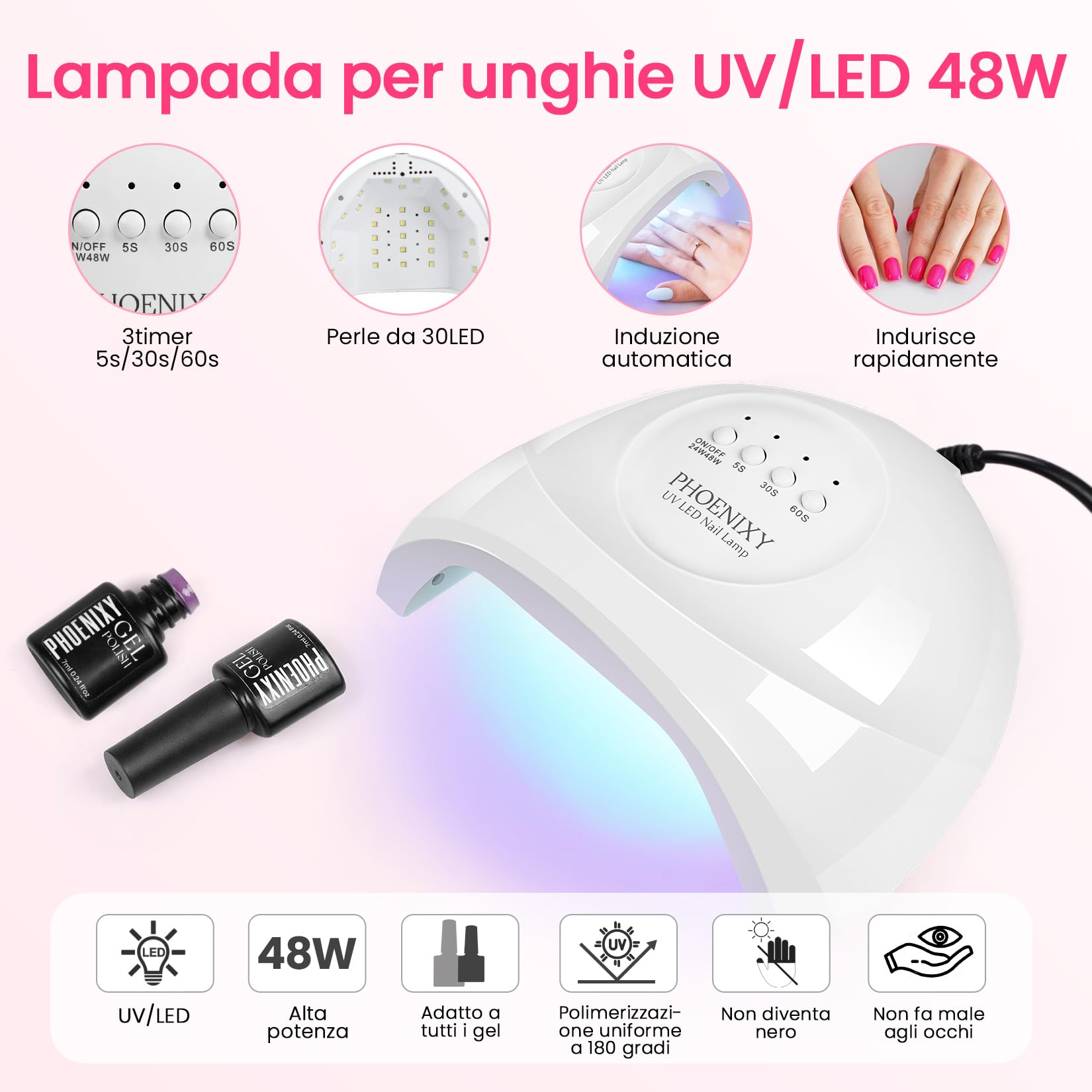 PHOENIXY Kit Unghie Gel Completo - 79Pz Kit Semipermanente Unghie con Lampada UV LED Unghie 54 Colori Smalto Semipermanente Unghie con 4 Top Coats Regalo per Donne