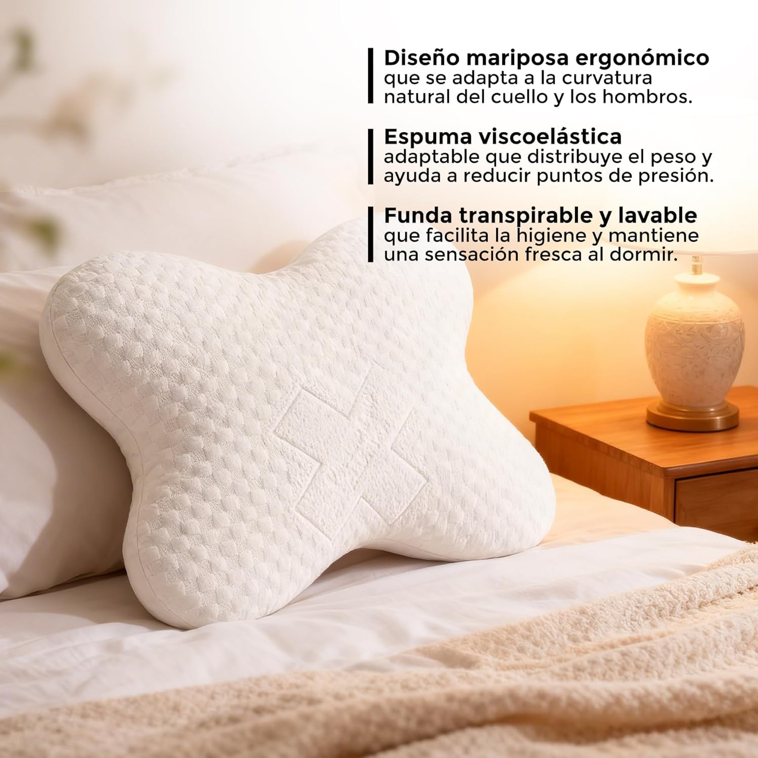 Almohada Cervical ergonómica Mariposa | para Dormir de Lado y en posición fetal | 4 Posiciones para Dormir Almohada|Espuma visco