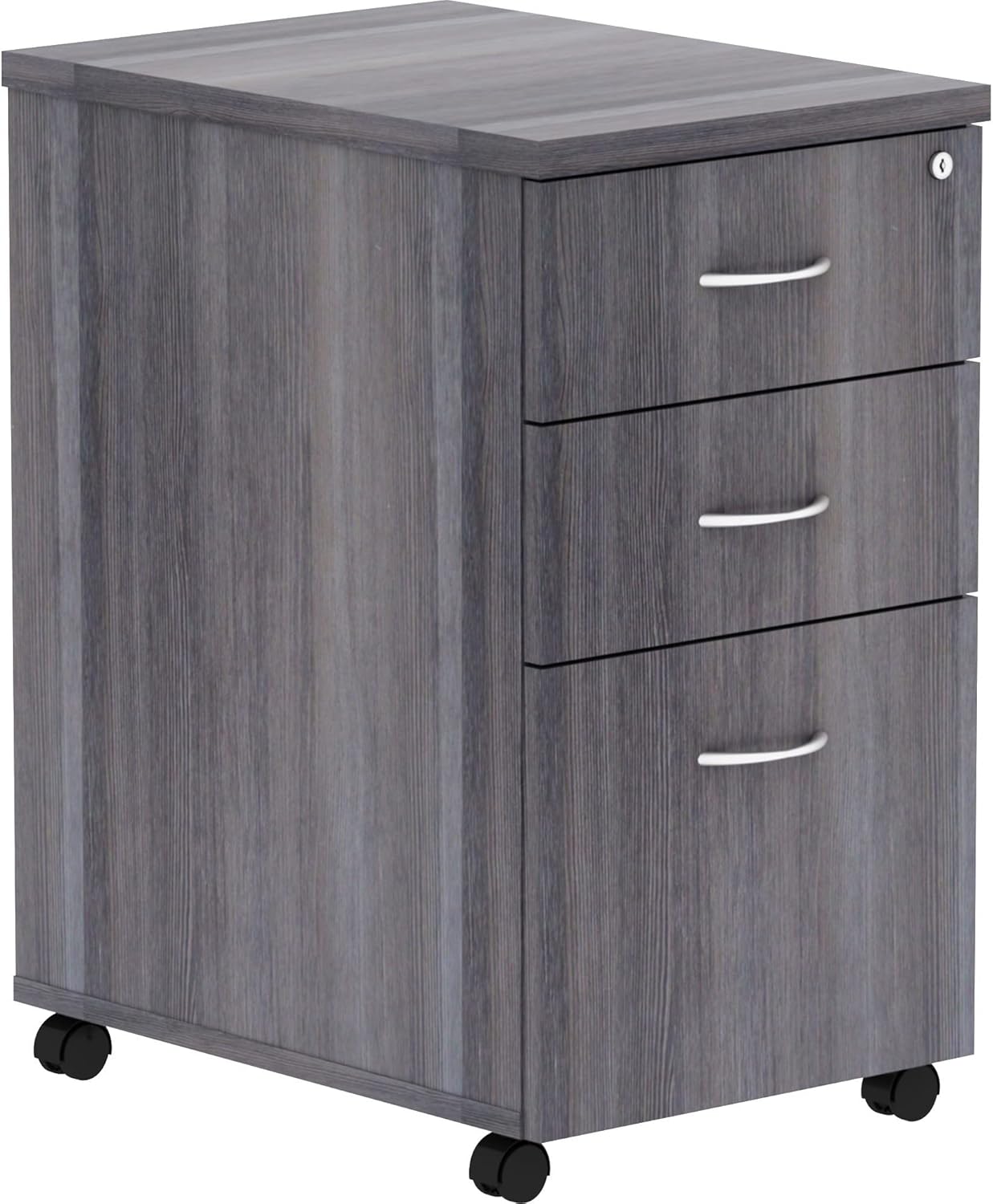 Lorell Weathered Charcoal Laminate Desking Pedestal - 3-Drawer