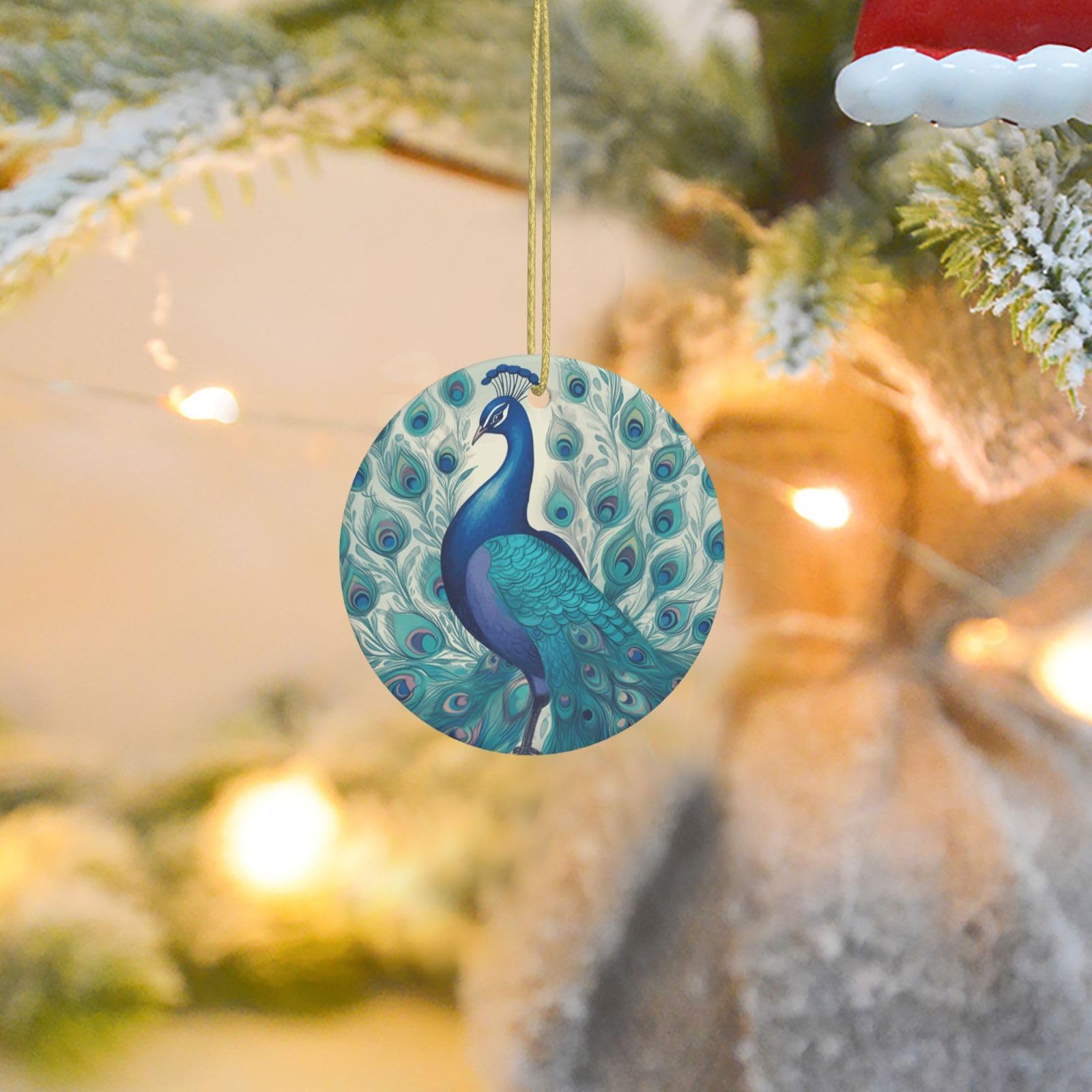 2025 Christmas Tree Decoration Hanging Round Ornament Cute Peacock Ceramic Ornaments Christmas Tree Decorations Round Pendants for Xmas Tree Winter New Year Party Supplies