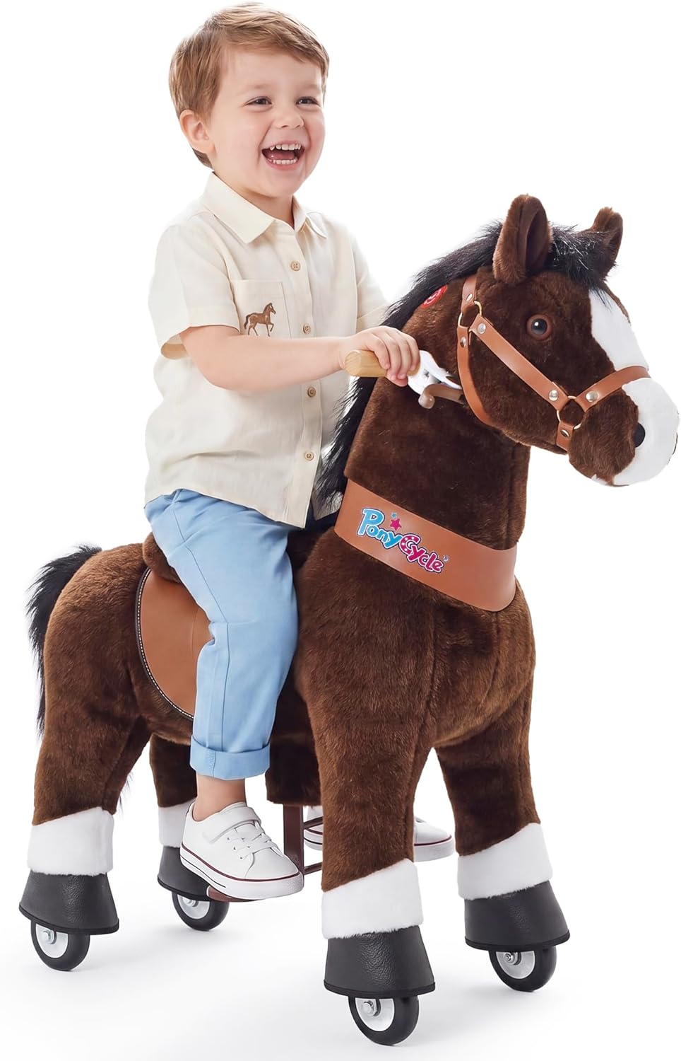 PonyCycle Ride on Horse Toy for Toddlers 3-4 with Brake, No Battery, Mechanical Ride-on Pony, Plush Rocking Horse Birthday Gift, Classic Model U 30" Size 3 Chocolate Brown Ux321