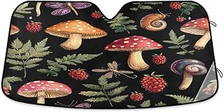 Car Windshield Sun Shade Botanical Mushroom Snail Reflective Sunshade for Ultimate Protection Fits Small Sedans, Mini SUVs, Hatchbacks