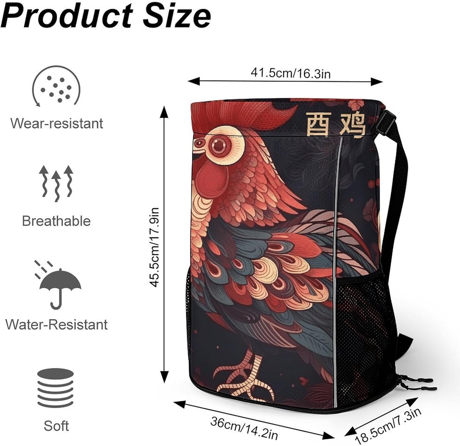 Zodiac Sign Chicken Drawstring Backpack, Sports Gym Bag with Bottom Pocket And Mesh Pockets, String Bag for Men Women
