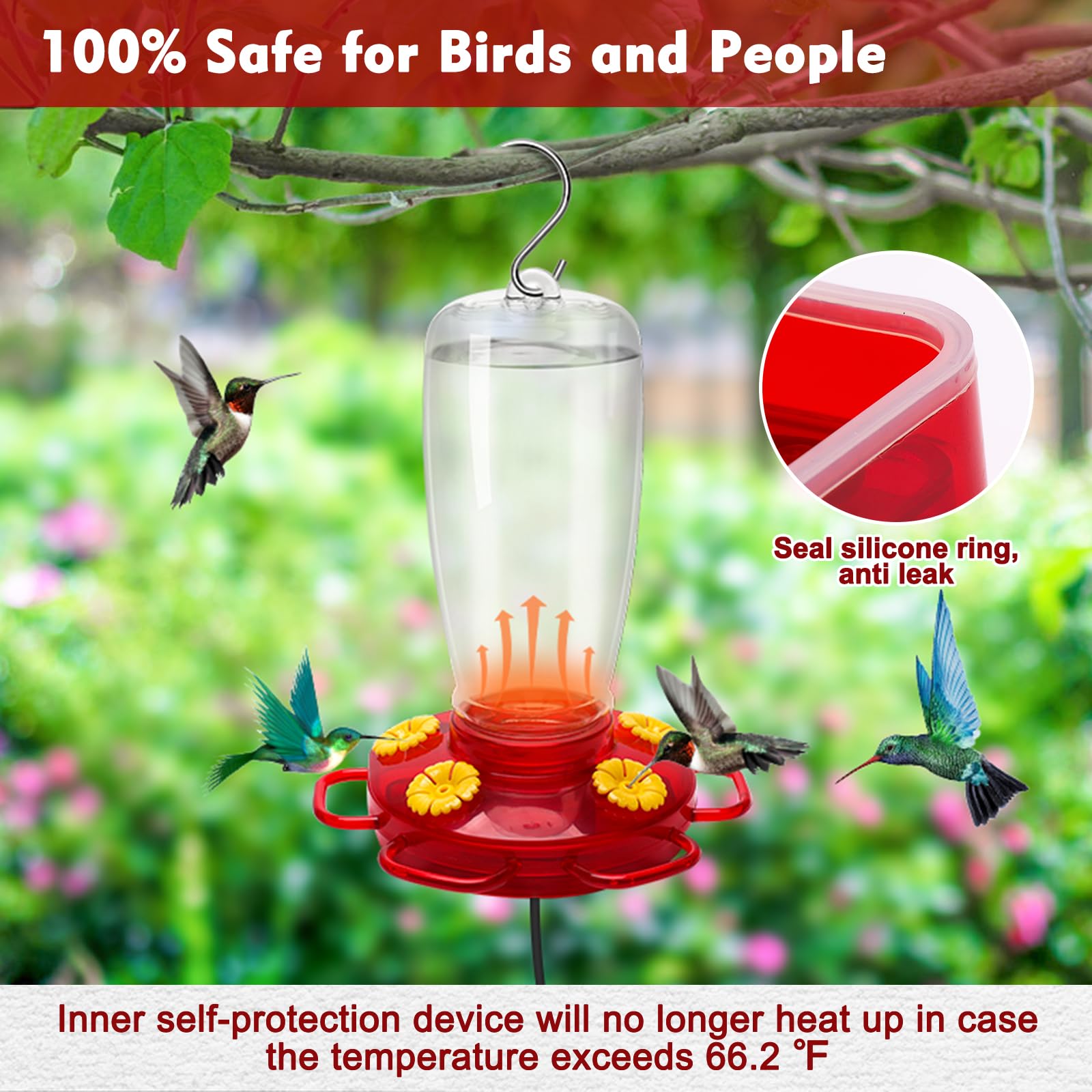 Luxiv - Comederos de colibríes 2 en 1 con calefacción para exteriores con cadena colgante de 20 pulgadas y ventosa, comederos de pájaros con calefacción de invierno para exteriores, anticongelación,