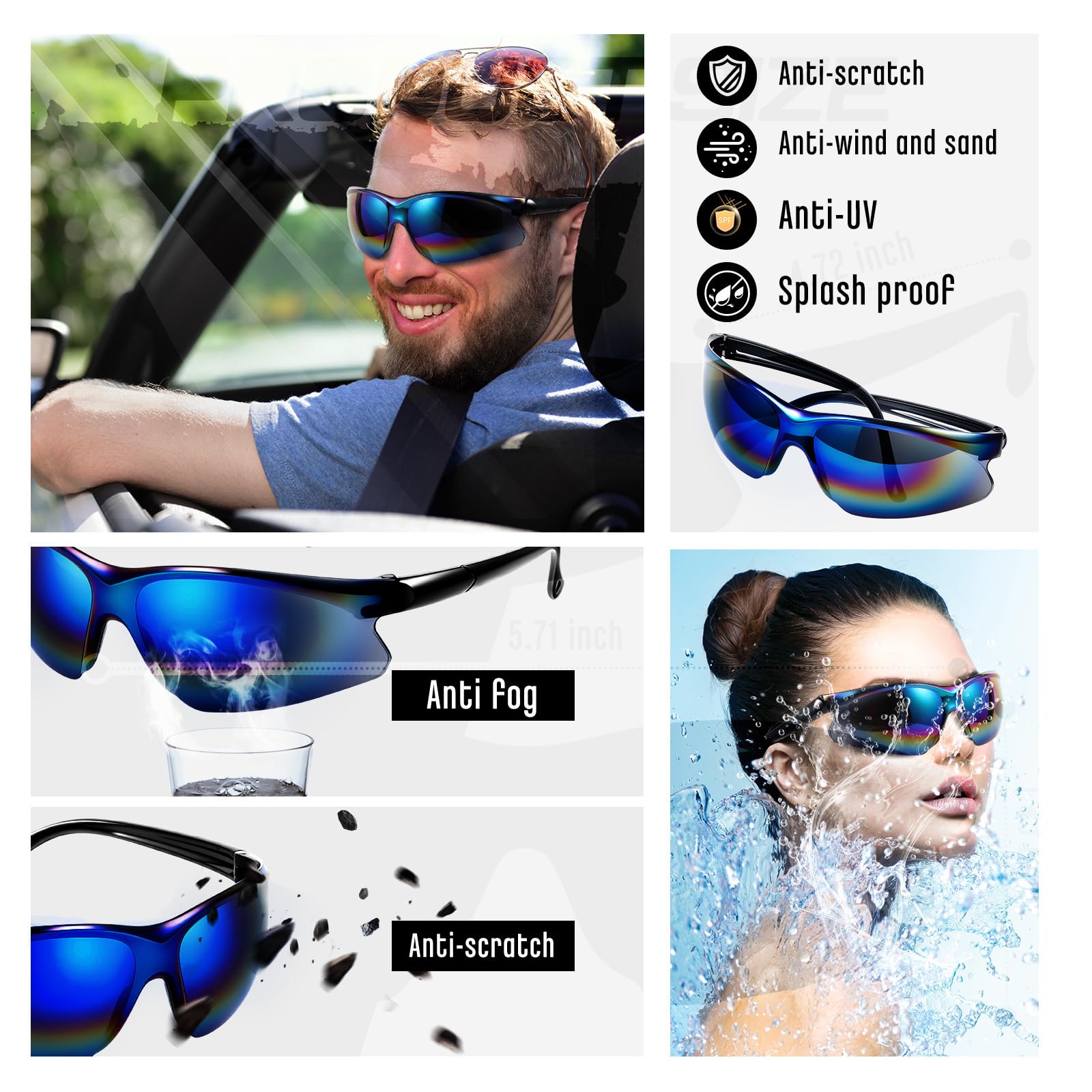 Kingdder Lunettes de sécurité en vrac pour homme - Lunettes de protection des yeux - Verres miroir teinté bleu en polycarbonate