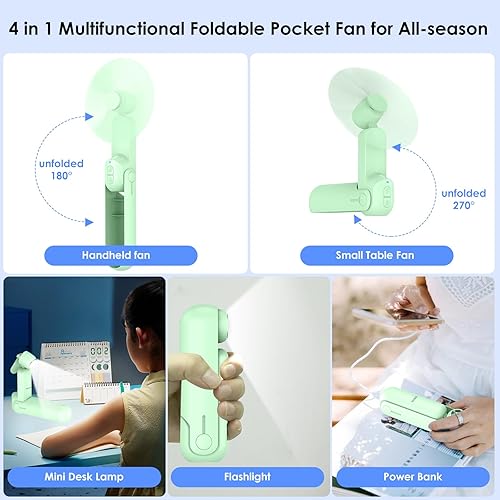 Miniatura 2 de Mini ventilador de mano portátil 4 en 1, ventilador de viaje plegable personal, ventilador de mano de bolsillo para pestañas faciales, ventilador de