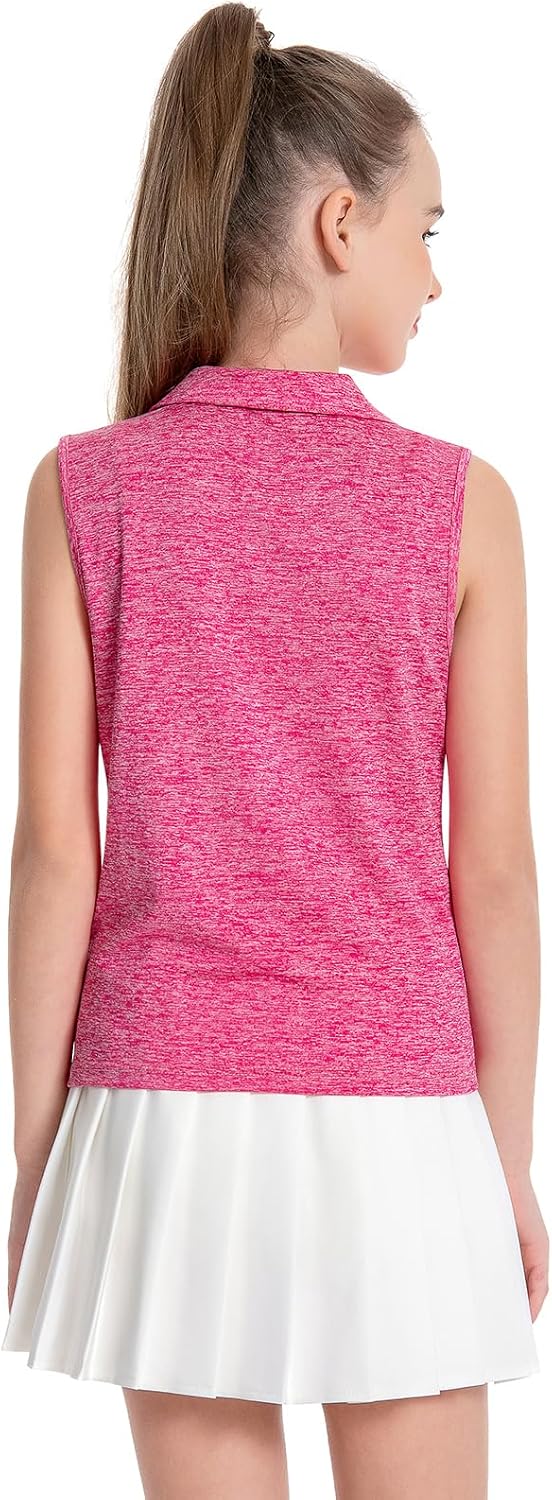Star Vibe 3 Pack Youth Girls Sleeveless Polo Shirts V-Neck Lightweight Athletic T-Shirt Quick Dry Golf Tennis Tank Tops