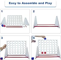 Vista 4 de ApudArmis Juego portátil de madera 4 en una fila, juego clásico de madera de 4 a puntuación con monedas y bolsa de transporte, juegos de conexión