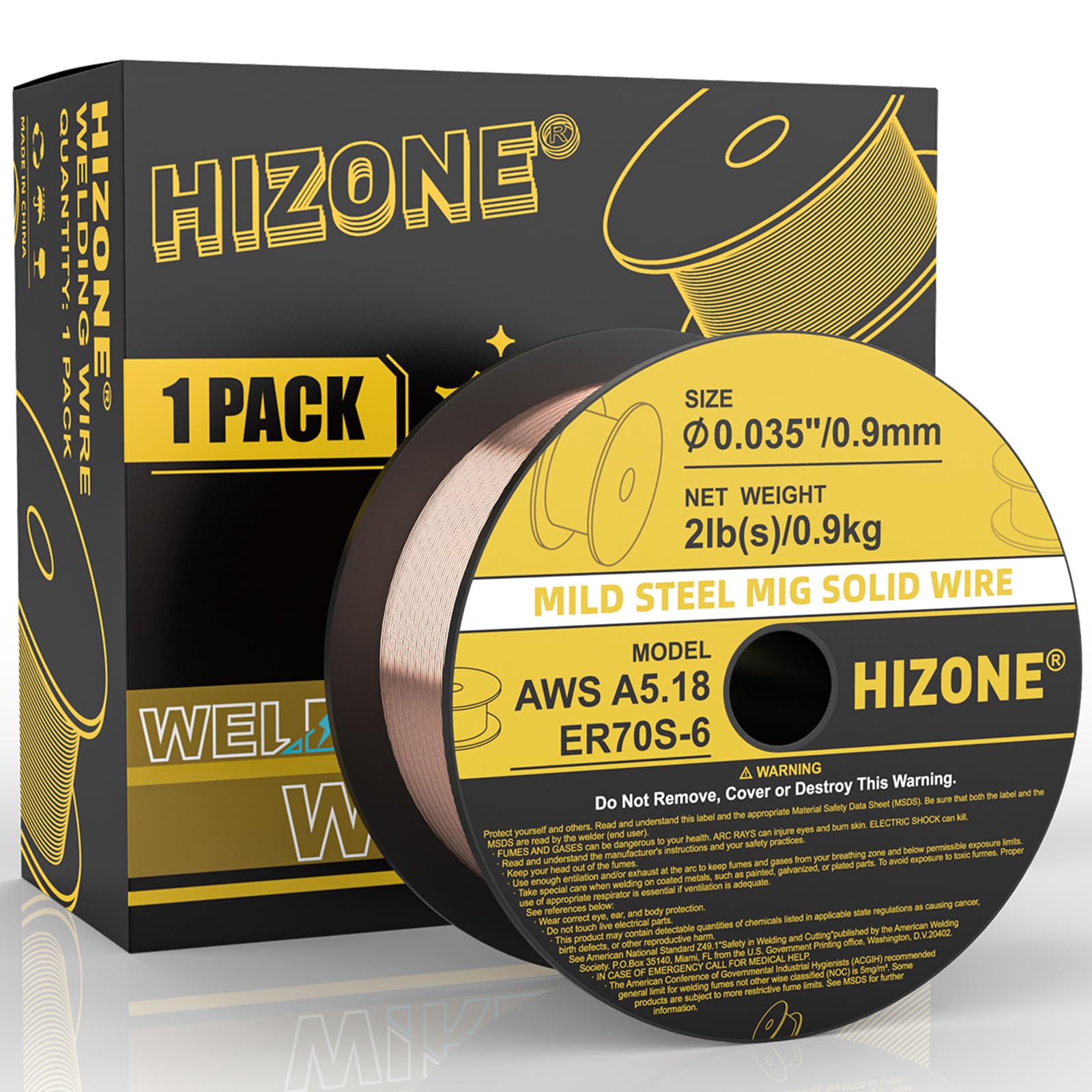HIZONE MIG Solid Welding Wire, Premium ER70S-6 .035inch-2lb Mild Steel MIG Solid Wire, 1PC