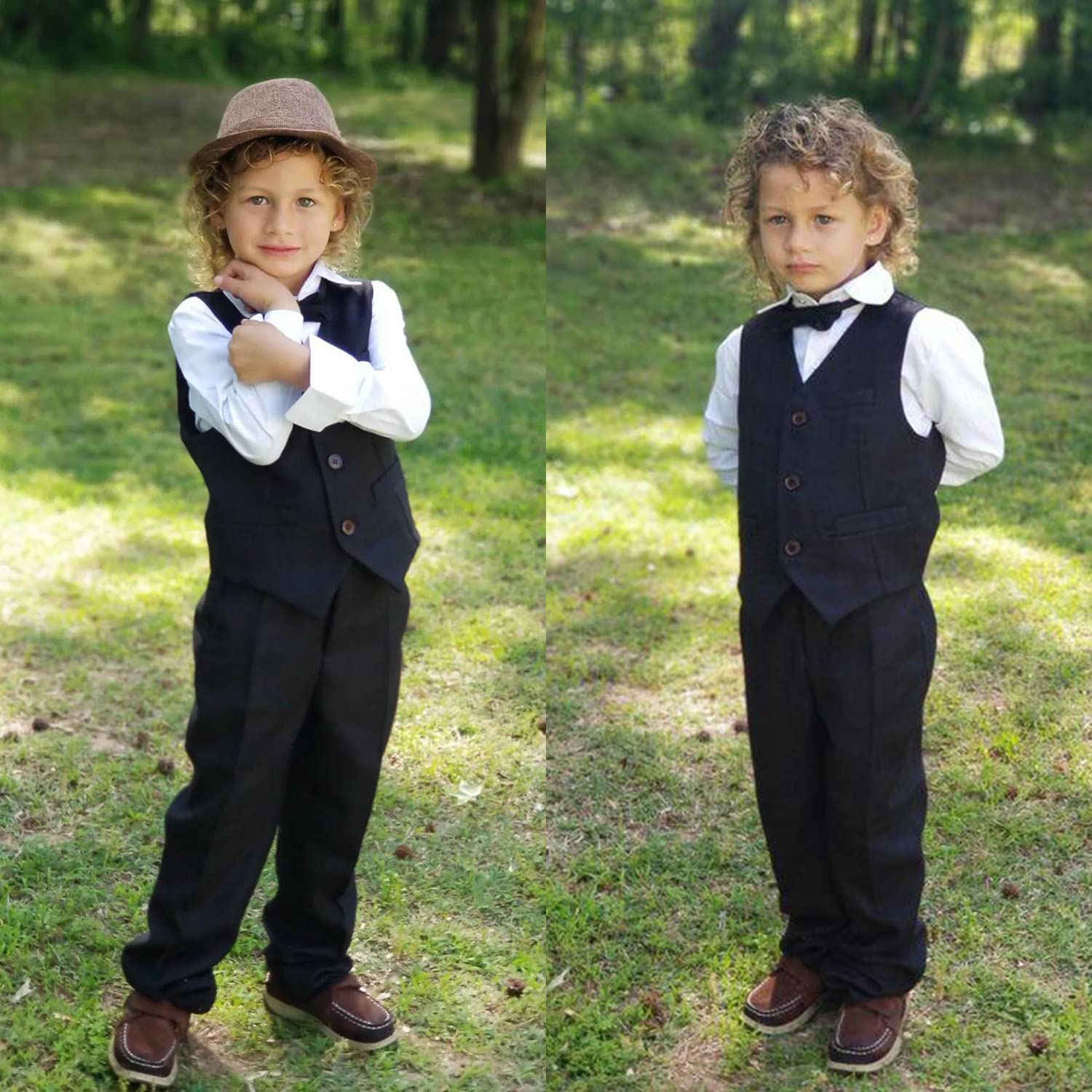 PLWEDDING Chłopięcy Garnitur Slim Fit 5-częściowy Smoking na Wesele