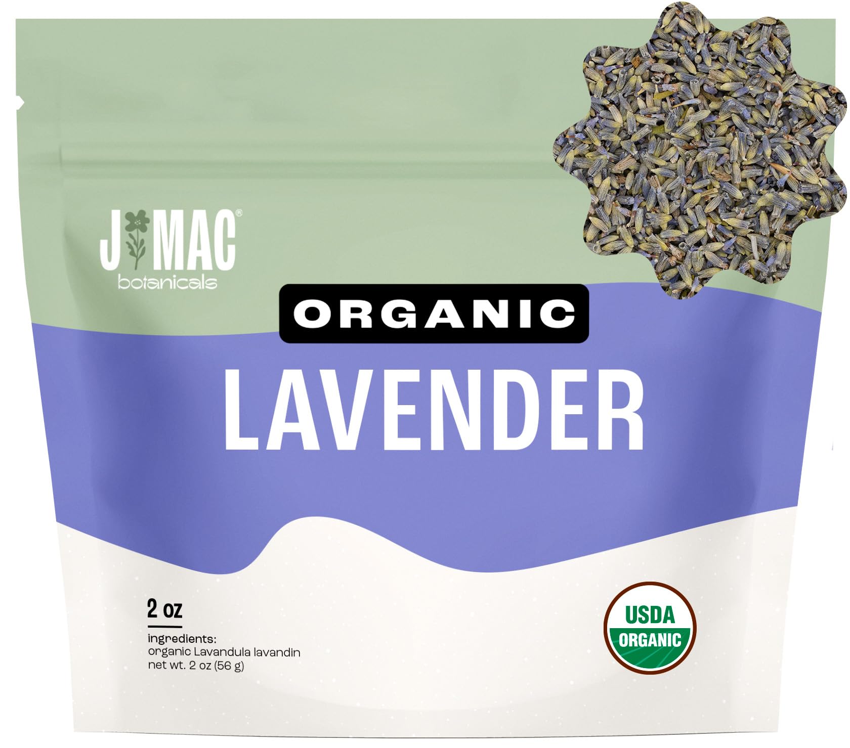 J MAC BOTANICALS, Organic Lavender Flower (2 oz), Dried Lavender Flowers, BudsUSDA Organic