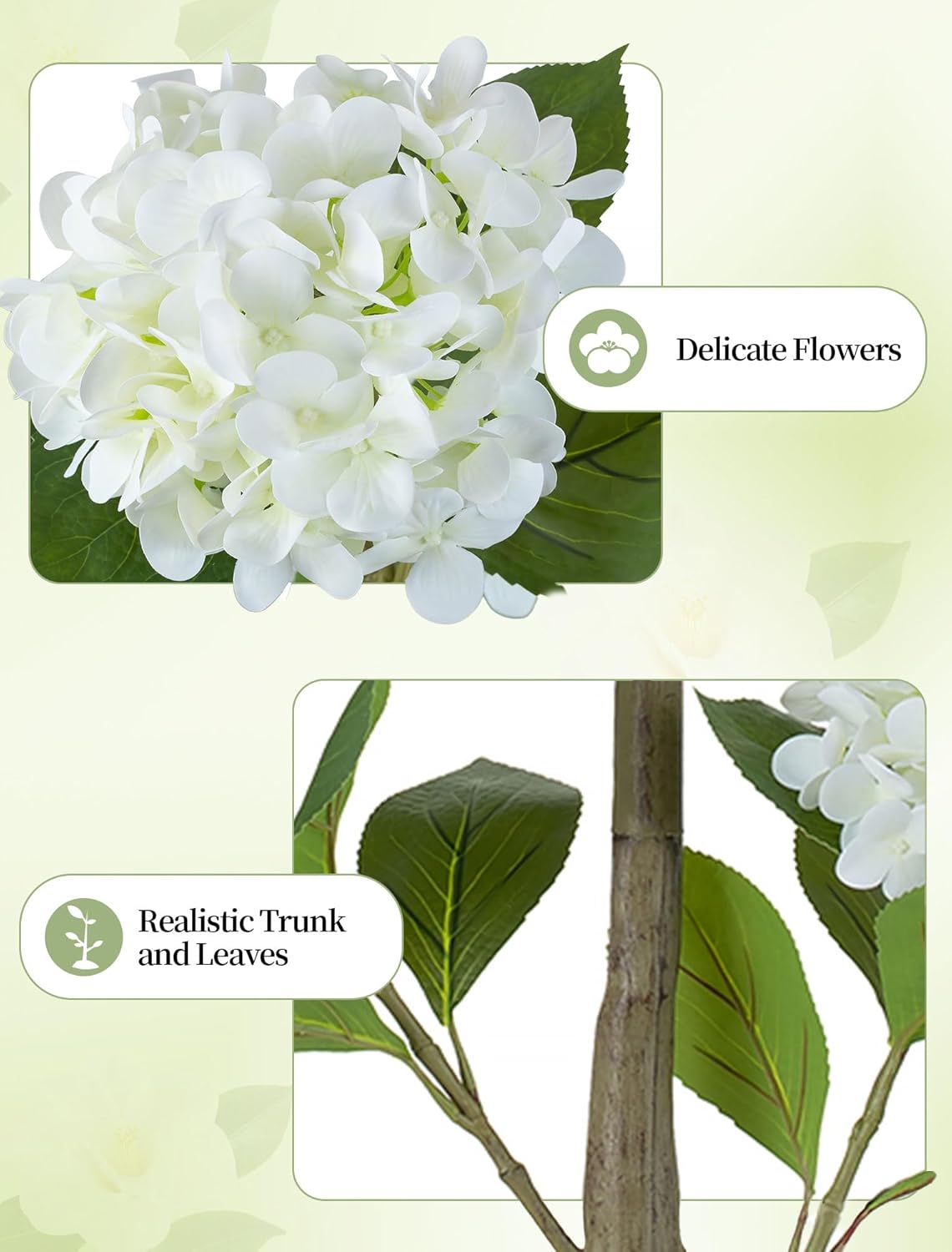 BLOSMON White Hydrangea Artificial Trees: 5ft Real Touch Faux Hydrangeas Flower Tree with Pot for Front Porch Planters Decoration Outdoor - Fake Silk Floral Plant for Home Patio Entrance Decor Indoor