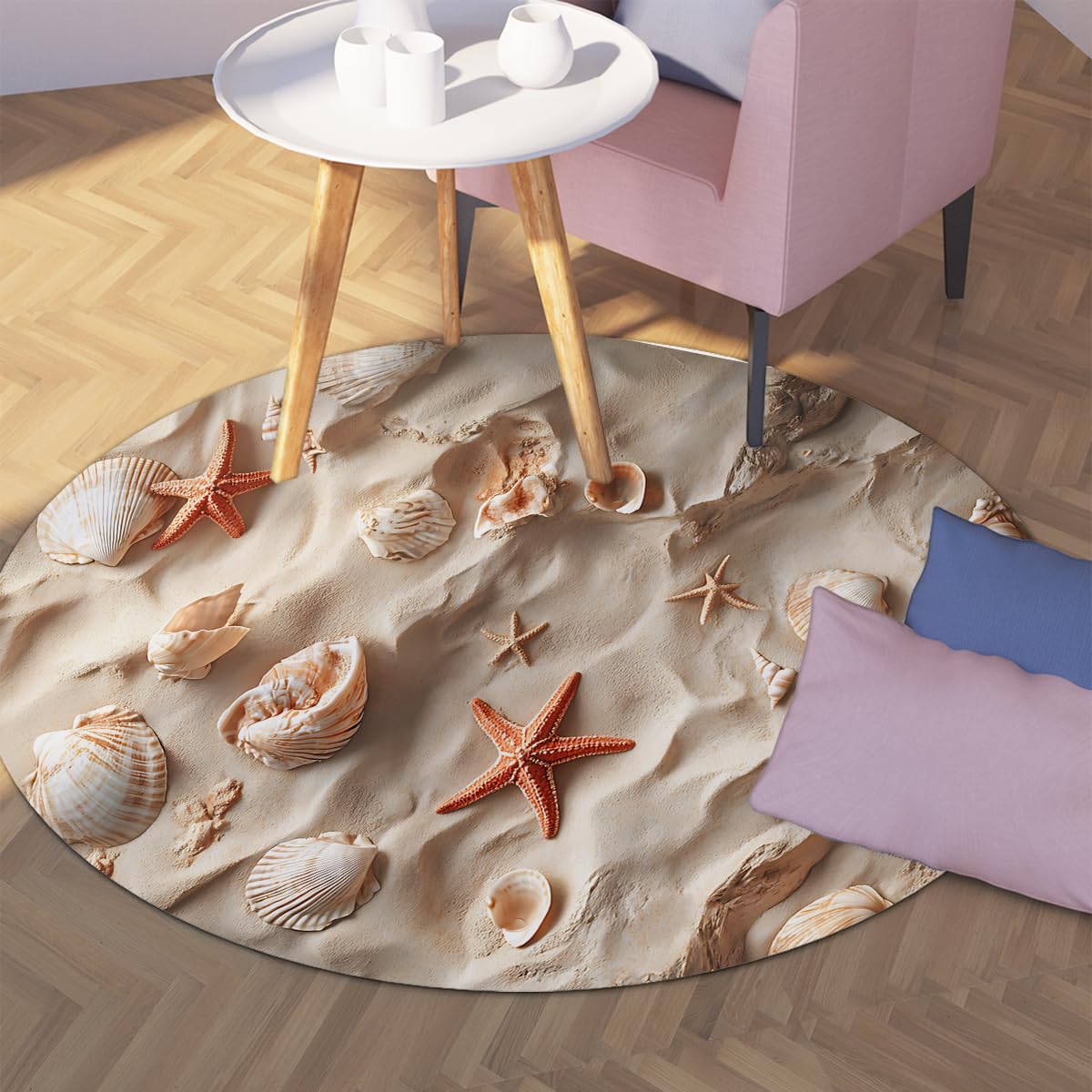 Strand-Ozean-Rundteppich 200cm Küstenstern-Muschel-Teppiche