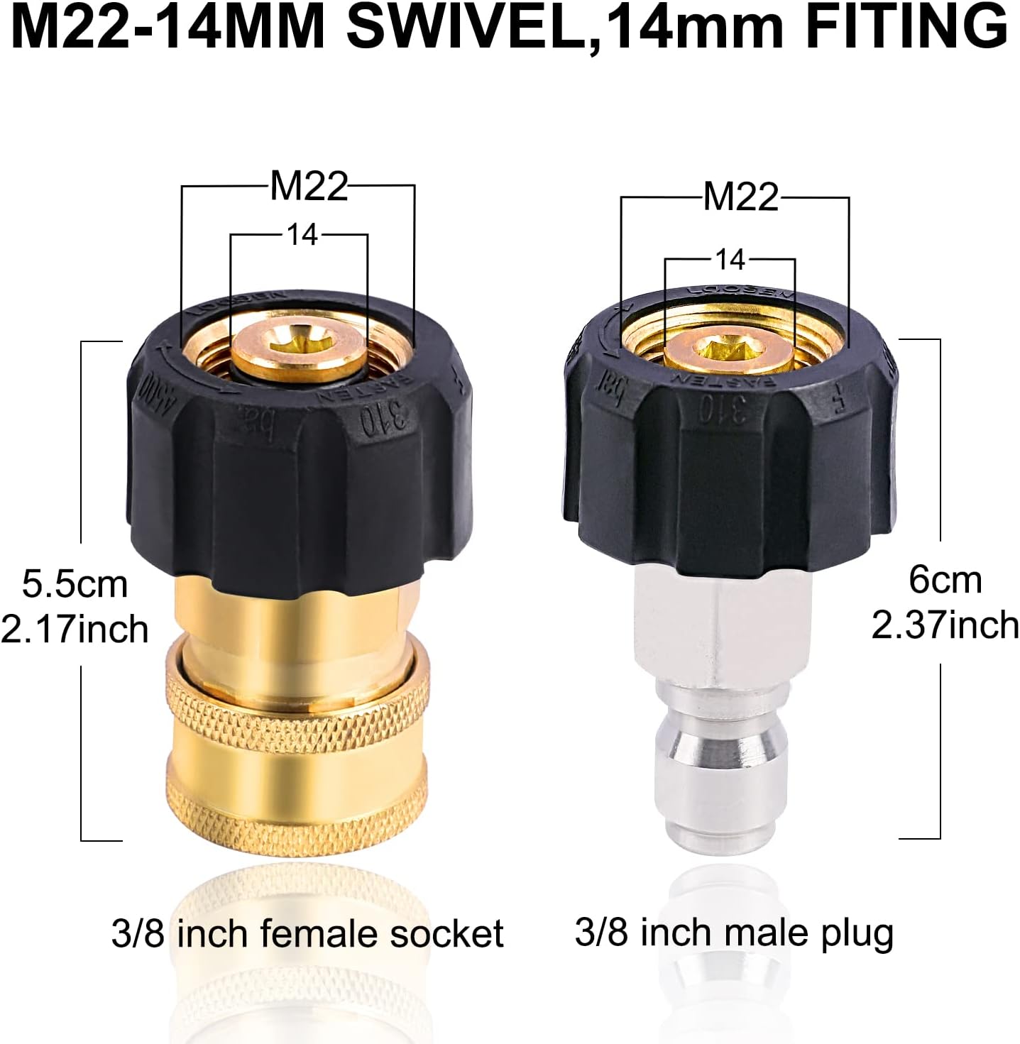 Pressure Washer Whip Hose 5FT, 3/8'' Hose Reel Connector Hose for Power Washer, Hot Water Jumper Hose with 2 pcs 3/8'' Quick Connect Adapters