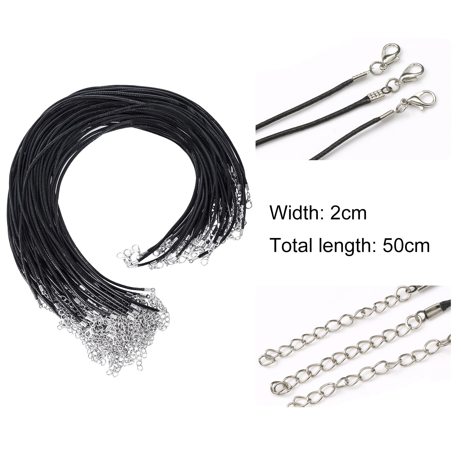 Collier Homme GoPaw En Corde De Cire Noir - Longueur 46-61cm - Fermoir Mousqueton Acier - Cadeau Style