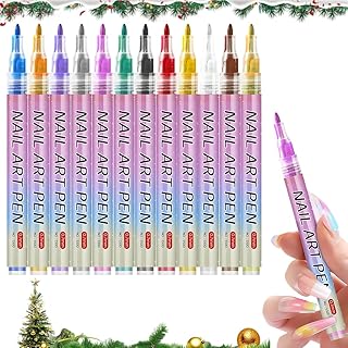 12 Colors Nail Art Pens Set, 2026 Upgraded Nail Art Markers Polish Pen for 3D Nail Art, Long Lasting Quick Dry Nail Polish Pen for Kids Girls Adult Dotting Painting Salon Home Use (1 Pcs)