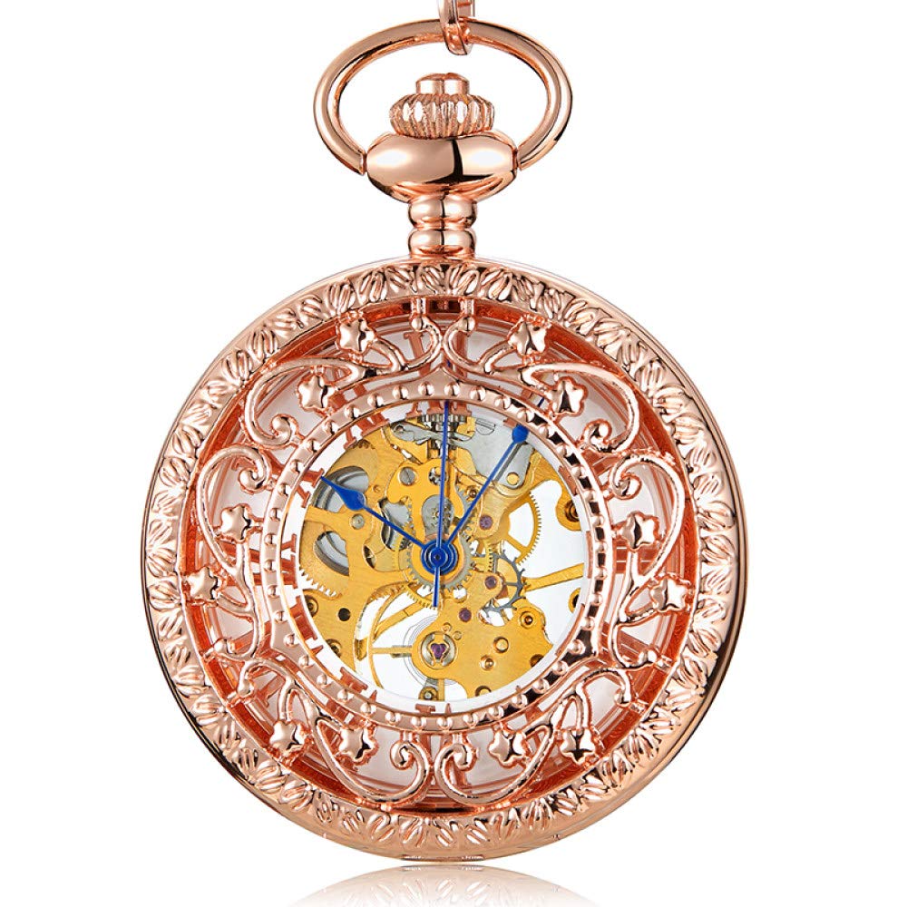 Retro Hollow mechanische Taschenuhr mit Kette Gold Sterne Skelett Steampunk Vintage Herren Frauen Handwickeltasche Uhr
