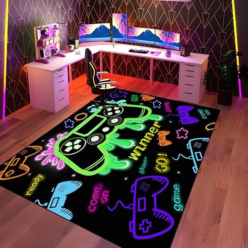 Miniatura 6 de Alfombra de área de juegos con controlador de juegos para jugadores, niños y adolescentes. Alfombra fresca para dormitorio, suave y antideslizante,
