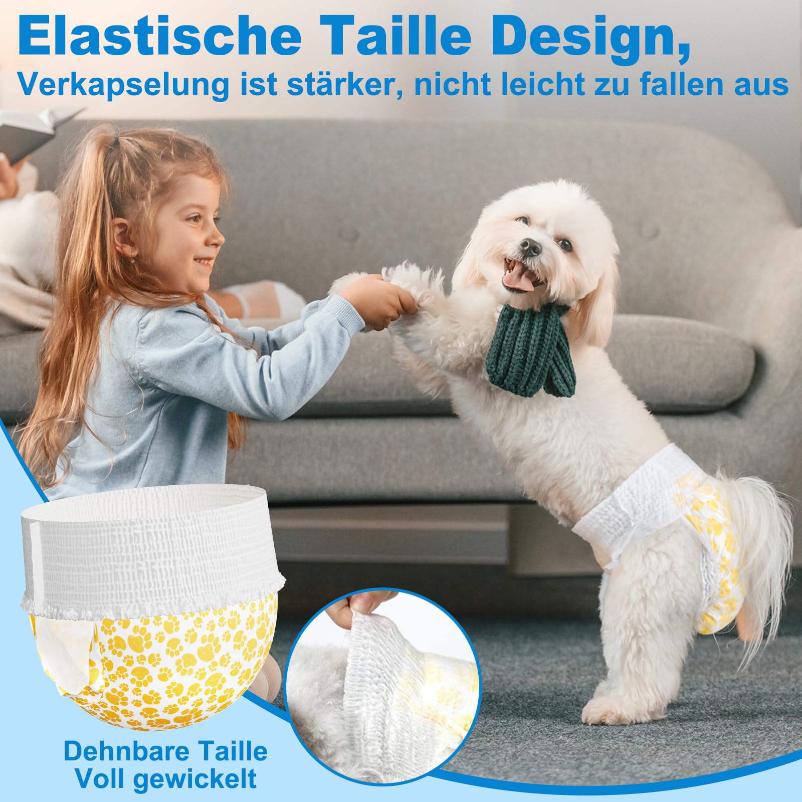 Hunde Windeln, 30 Stück XL Anziehbare Einweg Hundewindeln für Hündinnen, Rüdenwindeln mit 360° elastischem Bund (XL, stück, 30)