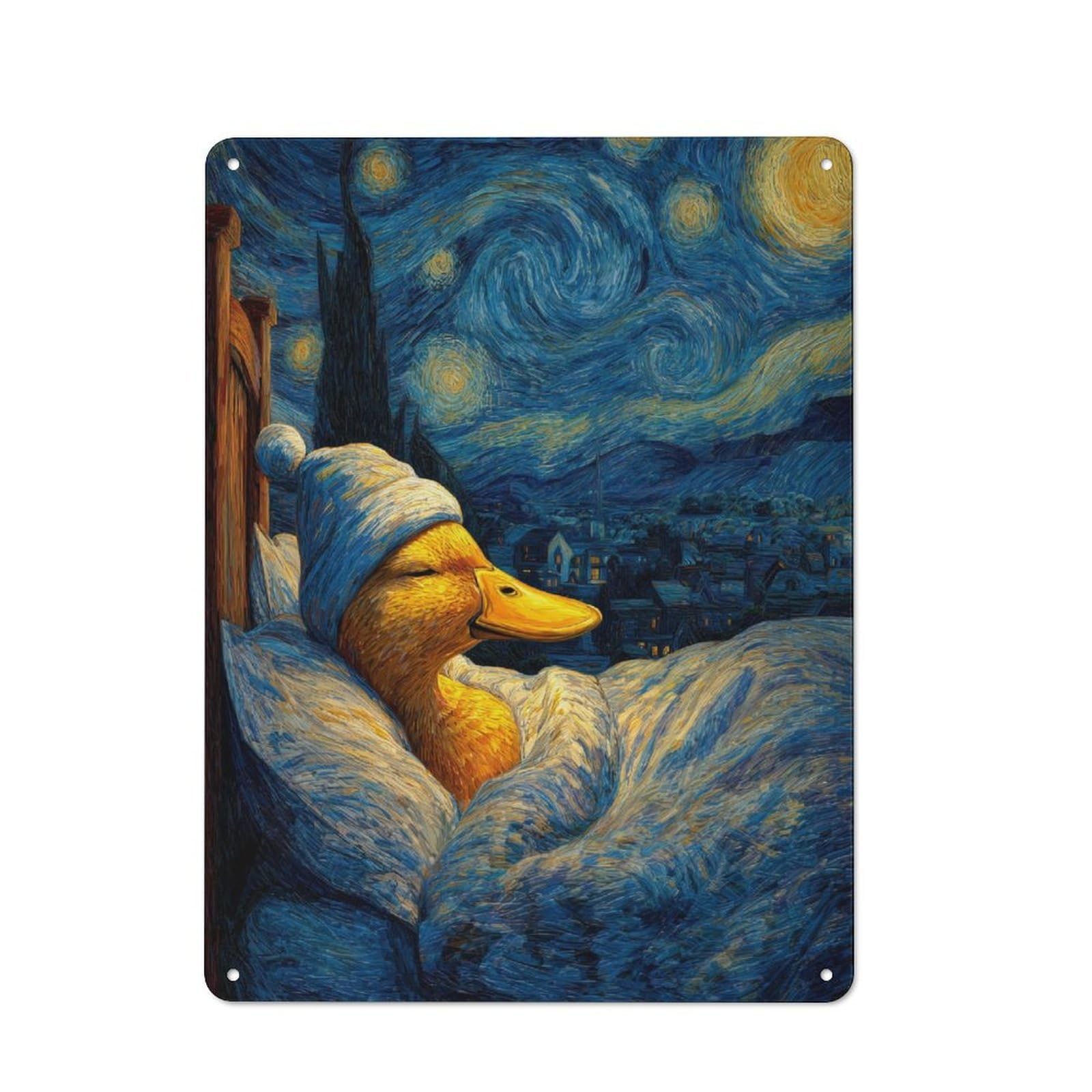 Junmoney Duck Dreams Under Starry Sky Metal Plaque 40X30cm With For Hallway Wall, Retro Decor, For Themed Interiors In Hallways And Entrance Areas